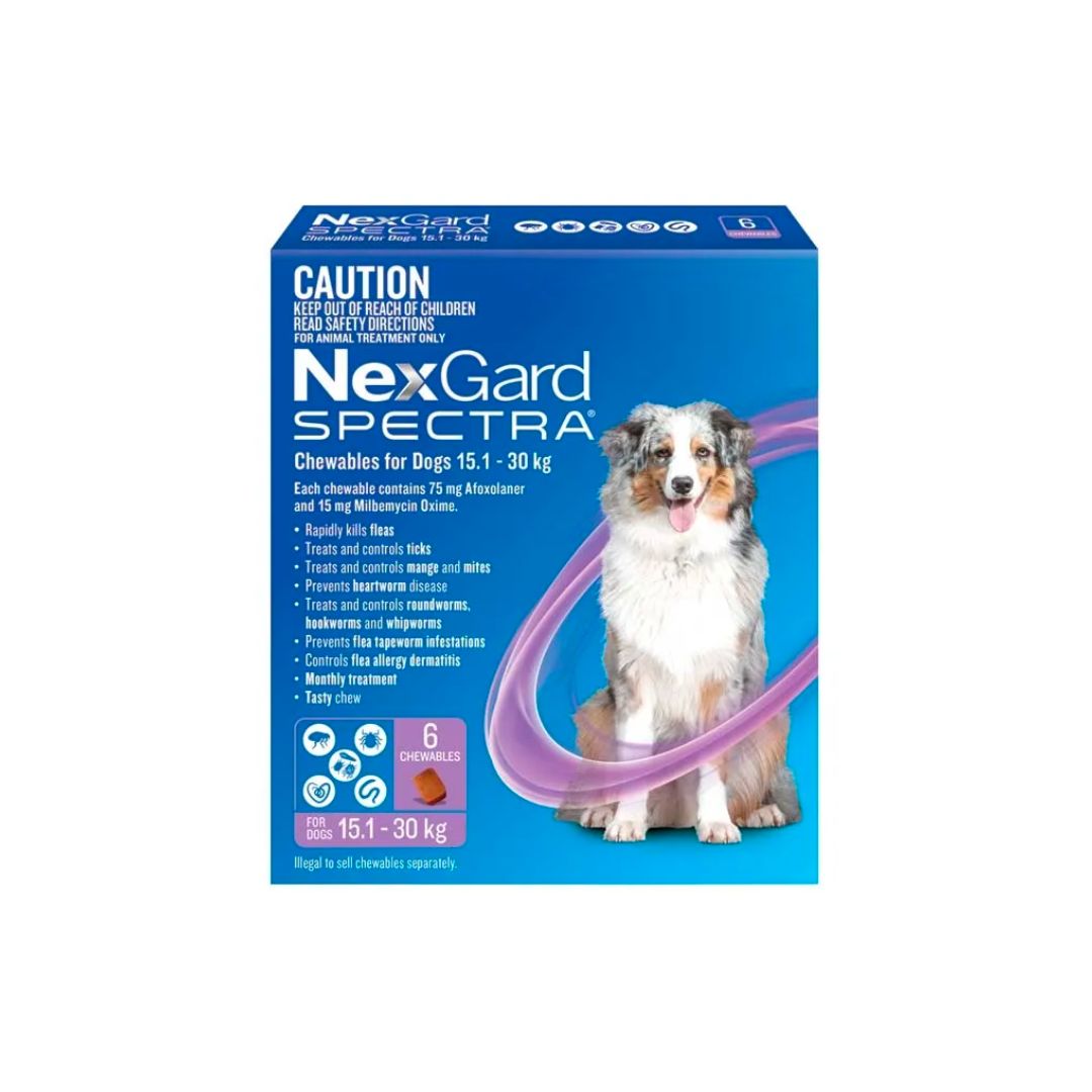 NEXGARD SPECTRA Flea & Tick Treatment for Dogs 15.1-30kg | Chewable Tablets for Flea Control & Heartworm Prevention | Vet-Recommended Protection for Large Dogs | Indoor & Outdoor Use