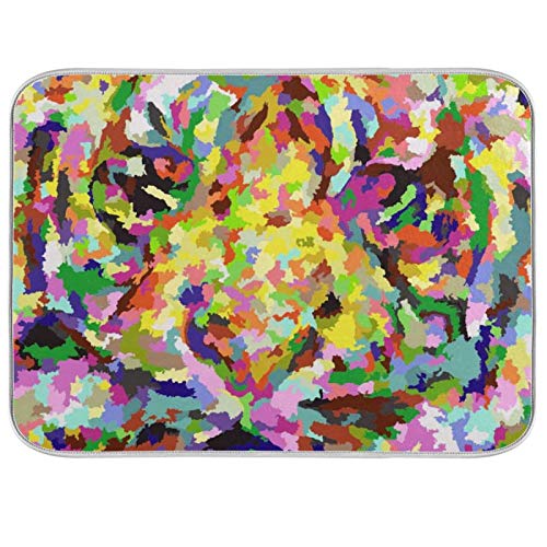 Tiger Print Drying Mat for Dishes - 18x24 Inch Absorbent Kitchen Counter Mat, Fast-Dry Polyester Dish Drainer Pad - Machine Washable & Durable - Perfect for Kitchen Countertops, Sink Areas & Painting Projects
