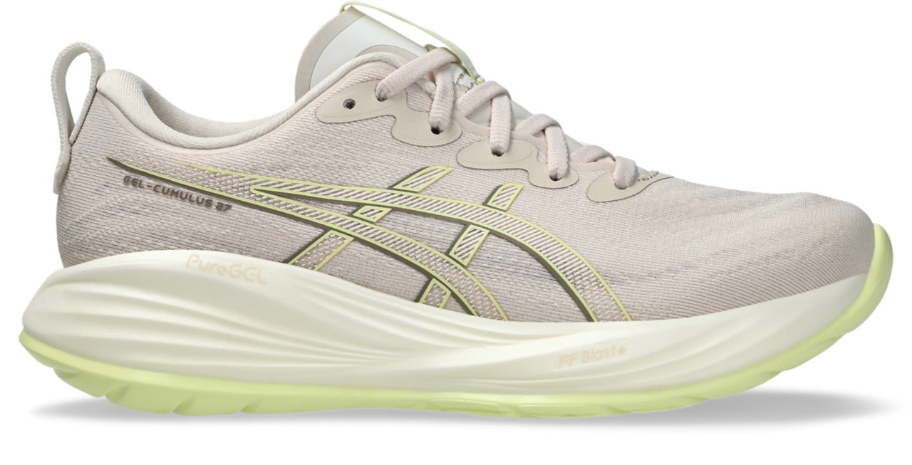 ASICS Women's GEL-Cumulus 27 Running Shoes - Mineral Beige/Huddle Yellow - Lightweight Cushioned Sneakers for Road Running, Jogging & Gym Workouts