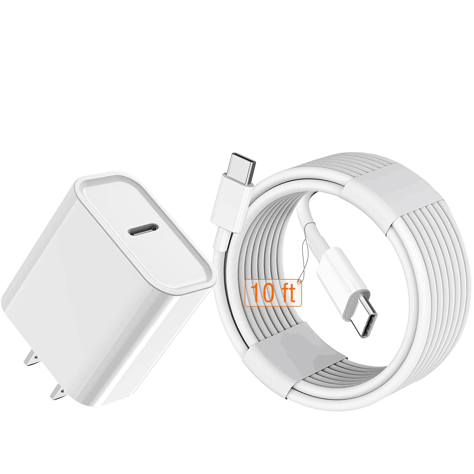 20W USB C Fast Charger for iPad Pro 12.9 (5th/4th/3rd Gen), iPad Pro 11, iPad Air (5th/4th Gen), iPad Mini 6 - 10FT USB C to C Cable - Fast Charging Block & Long Cord for Home, Office, Travel