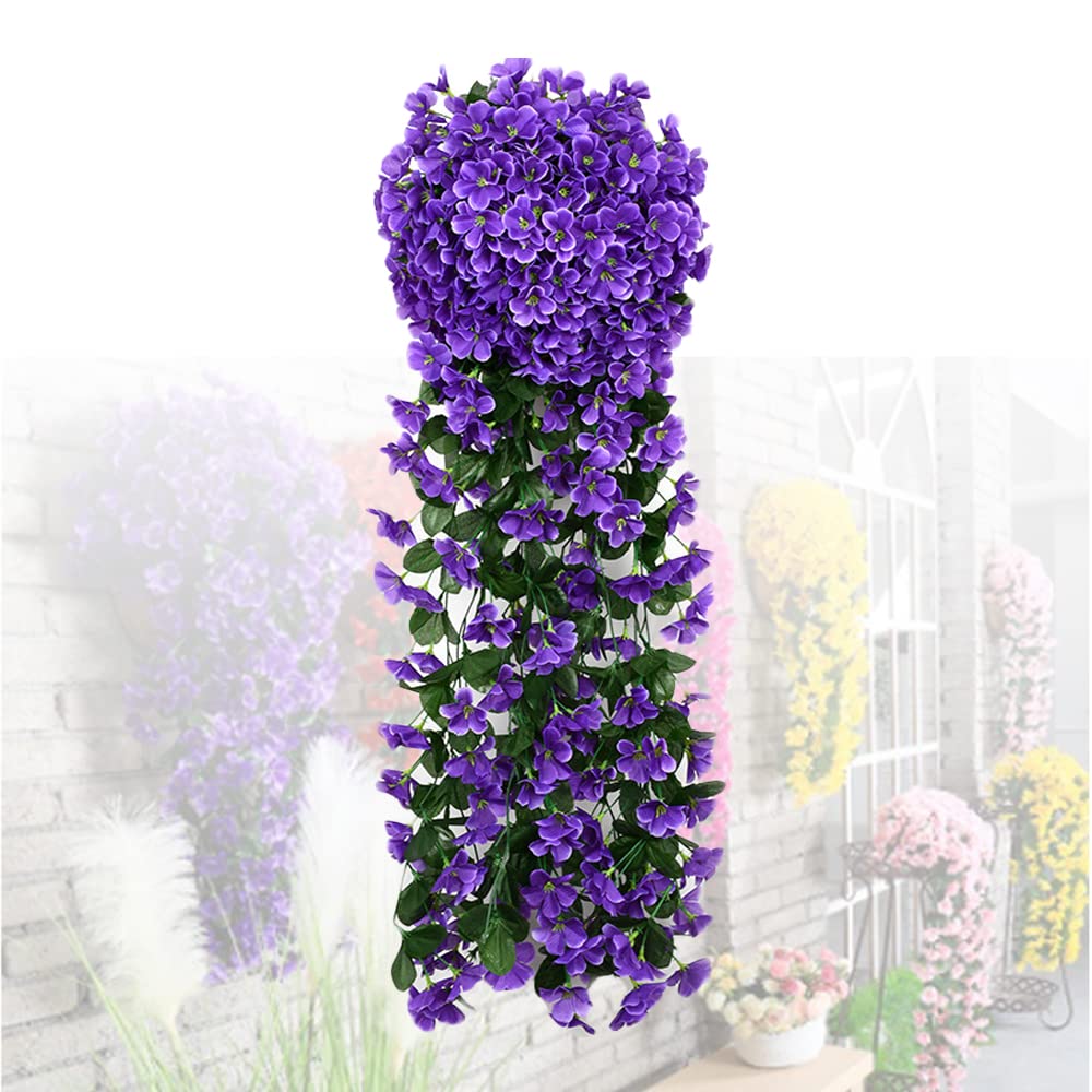 Vivid Artificial Hanging Orchid Bunch - Premium Violet Silk Fake Orchid Flowers for Home Decor, Wedding, Party & Office - Blue Purple (1 Pack)