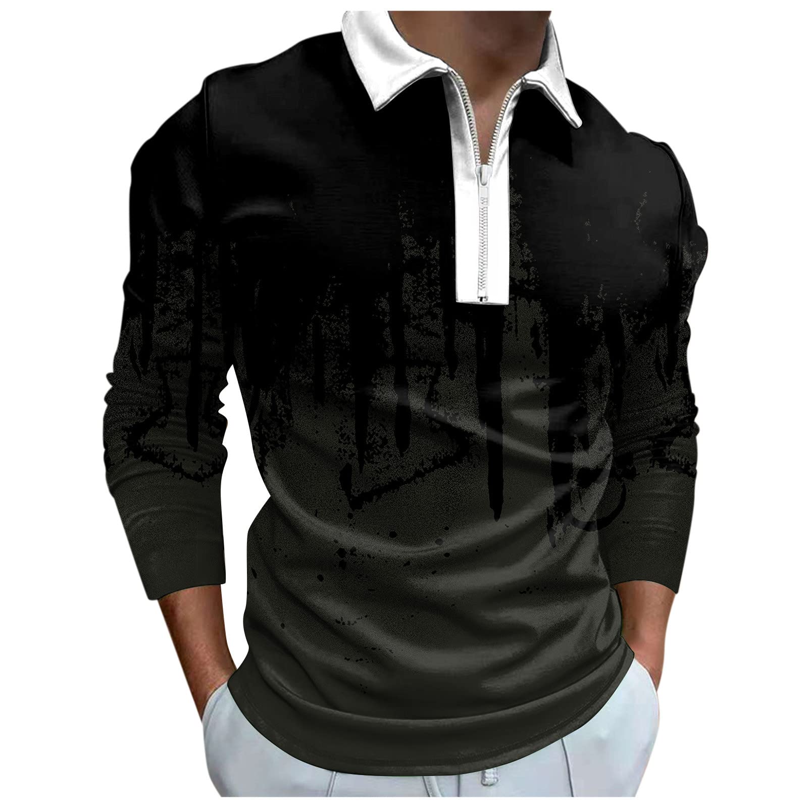 Men's Linen Long Sleeve Shirt with 3D Digital Printing & Zipper Lapel - Breathable Loose Fit Casual Top for Summer, Beach, and Outdoor Activities