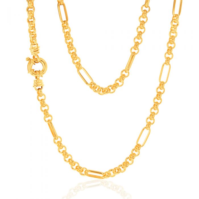 9ct Gold Silver Filled Fancy 9+1 Belcher Chain Necklace - 5.5mm Wide, 45cm Length - Perfect for Layering, Gift Giving & Everyday Elegance
