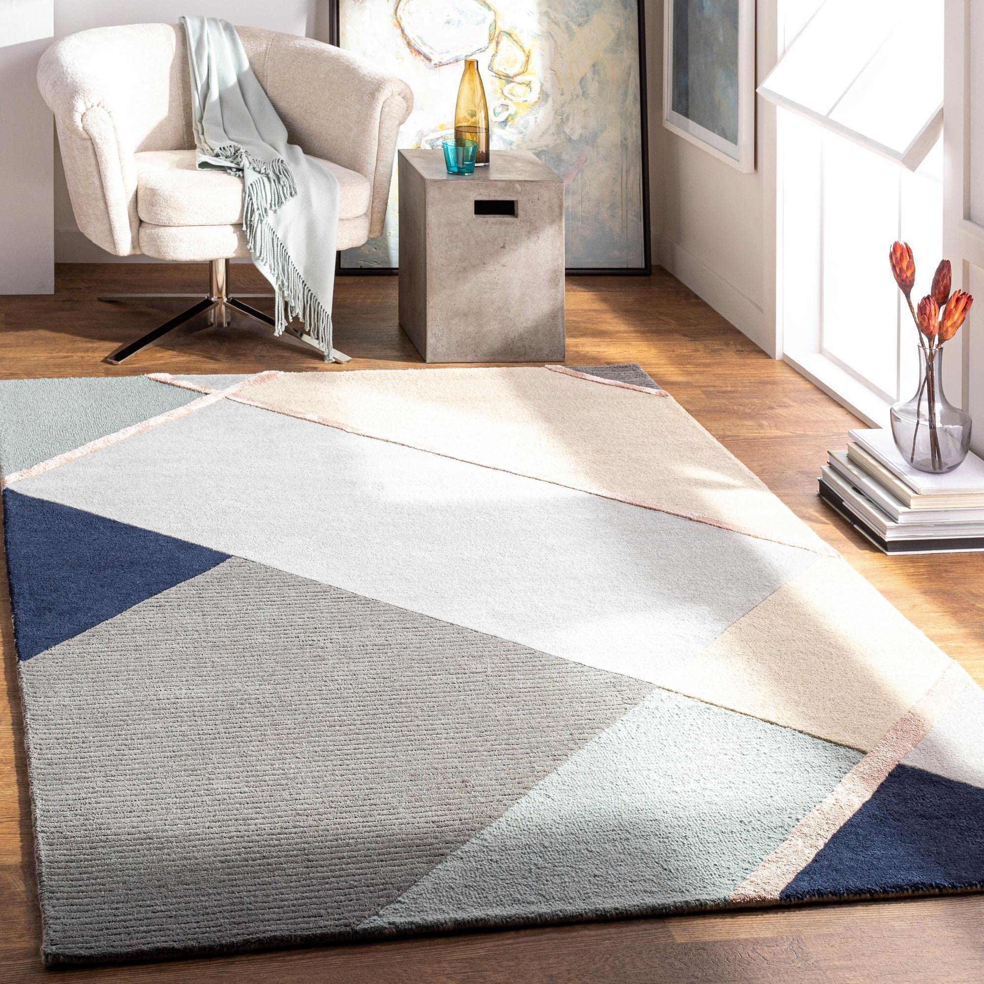 Mark&Day Modern Taupe Area Rug 8x10 - Soft Cream Blue Gray Carpet for Living Room, Bedroom, Kitchen | Non-Slip & Durable Floor Mat for Home Decor, Office, Dining Room
