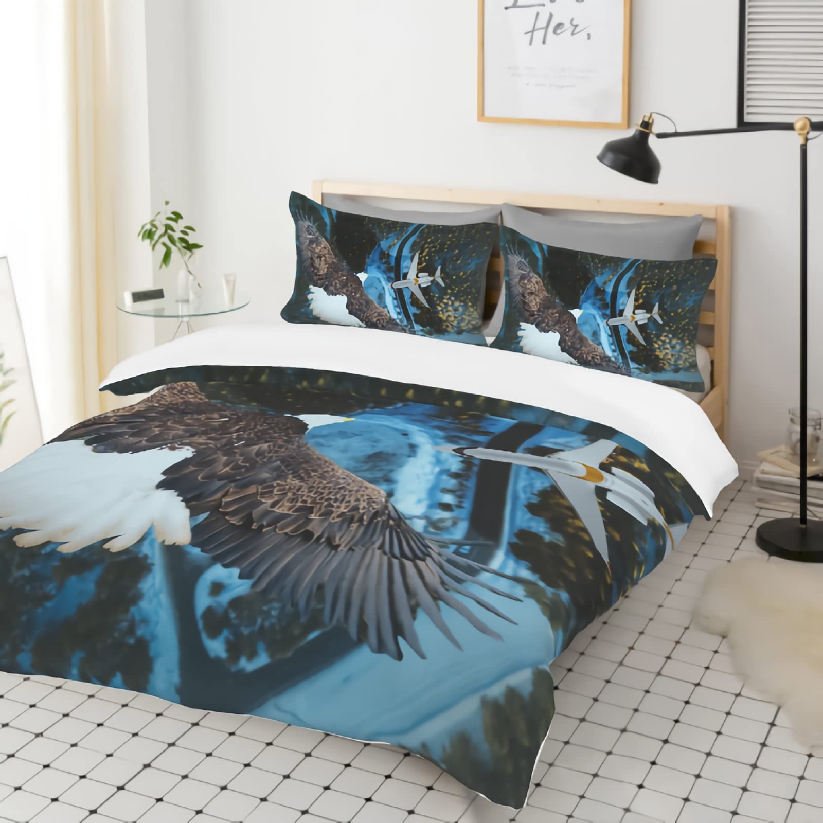 GREDBH King The Eagle Duvet Cover Set - 100% Soft Microfiber 3-Piece Bedding Set with 2 Pillowcases - Eagle Pattern Painting Design for King Size Bed - Perfect for Home Decor, Bedroom Upgrade & Wildlife Theme Lovers