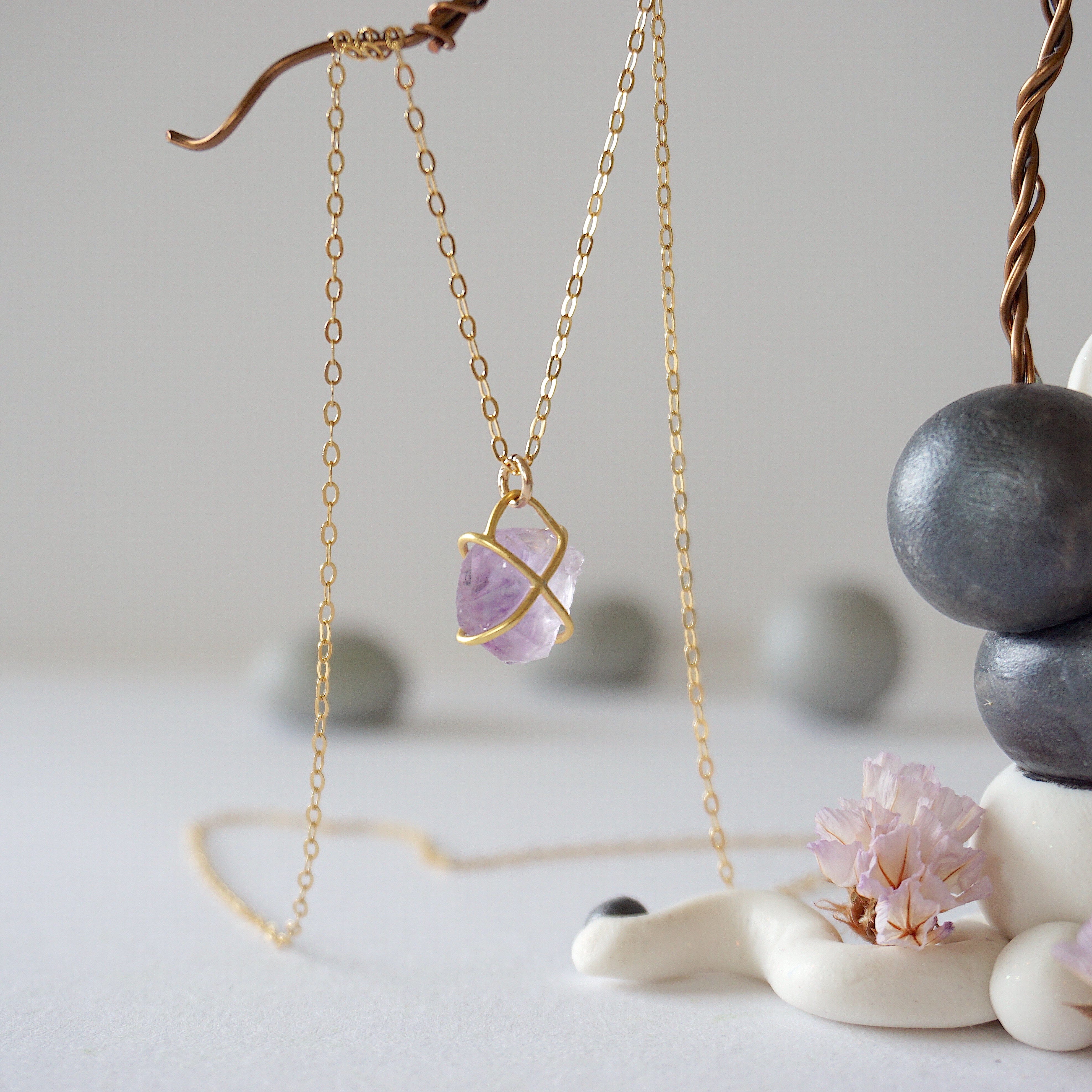 14K Gold Filled Amethyst Huggie Charm Necklace for Women - Elegant Layering Jewelry for Everyday Wear & Special Occasions
