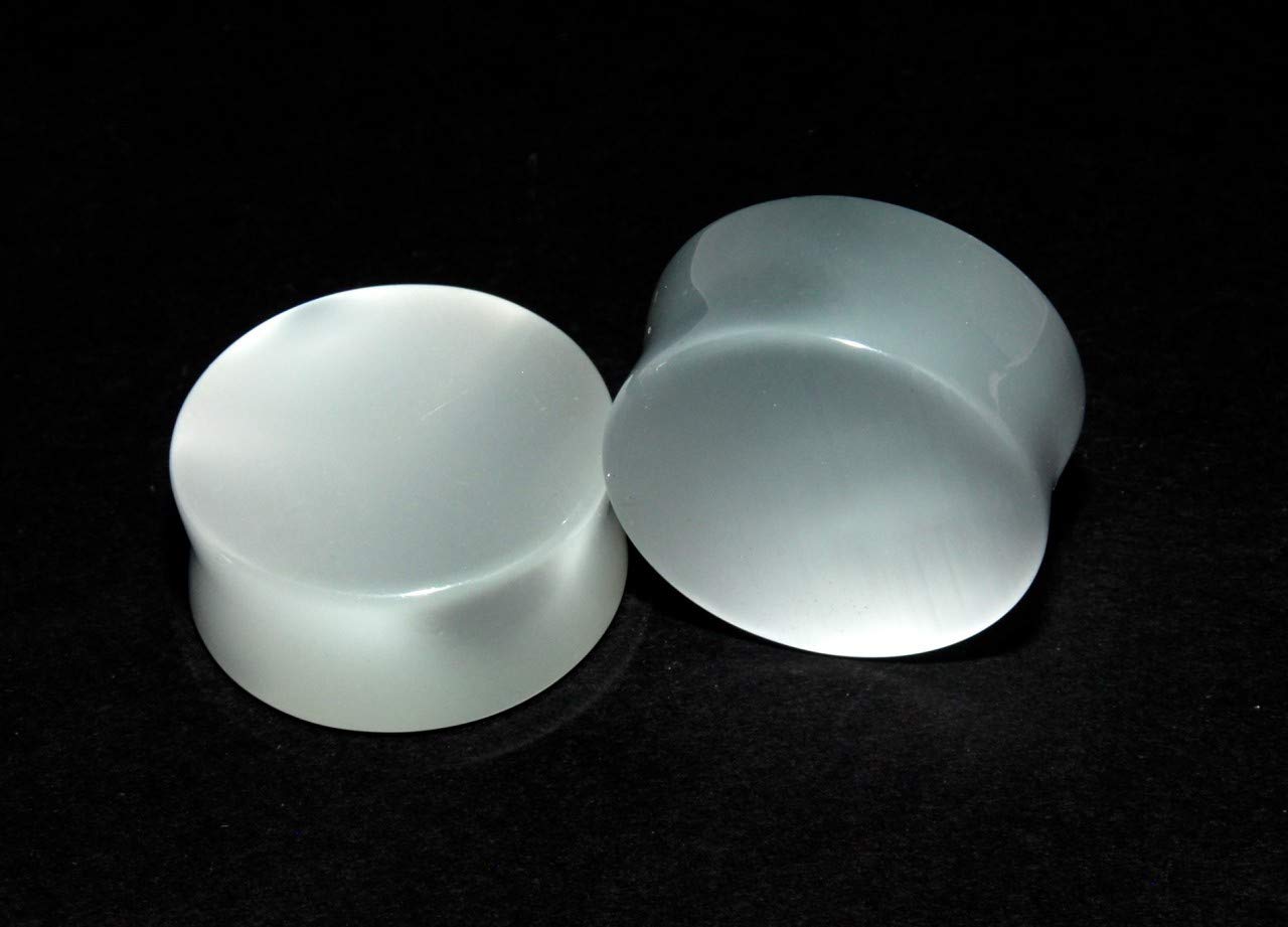 White Cat Eye Plugs - Double Flared Jewelry for Stretching Ears