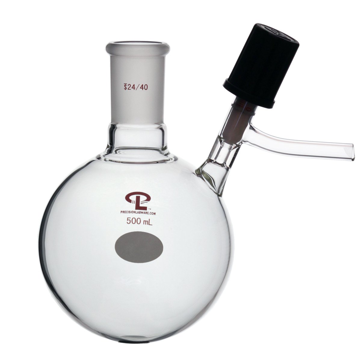 500mL 24/40 High Vacuum Glass Reaction Flask with Precision Stopcock - Round Bottom Schlenk Flask for Chemistry Lab, Organic Synthesis & Vacuum Distillation