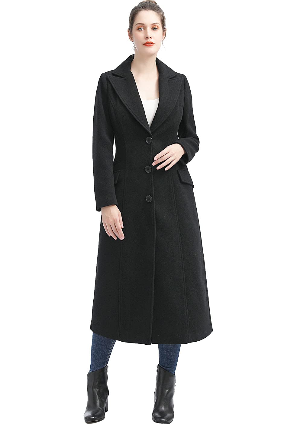BGSD Women's Sophie Full Length Long Wool Coat - Regular, Plus Size & Petite Sizes - Warm Winter Overcoat for Office, Dating & Formal Occasions