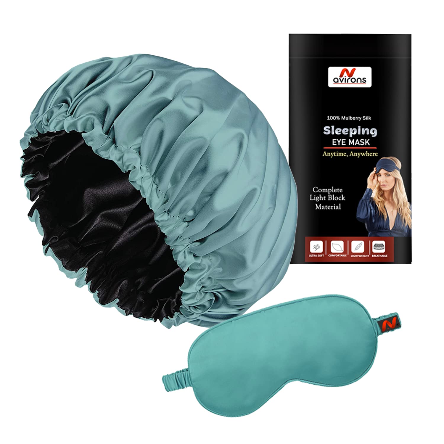 Avirons Reversible Satin Hair Bonnet & Sleep Cap with Adjustable Band - Double Layer for Hair Protection at Night | Includes Free Satin Eye Mask | Perfect for Curly Hair, Natural Hair & Nighttime Hair Care