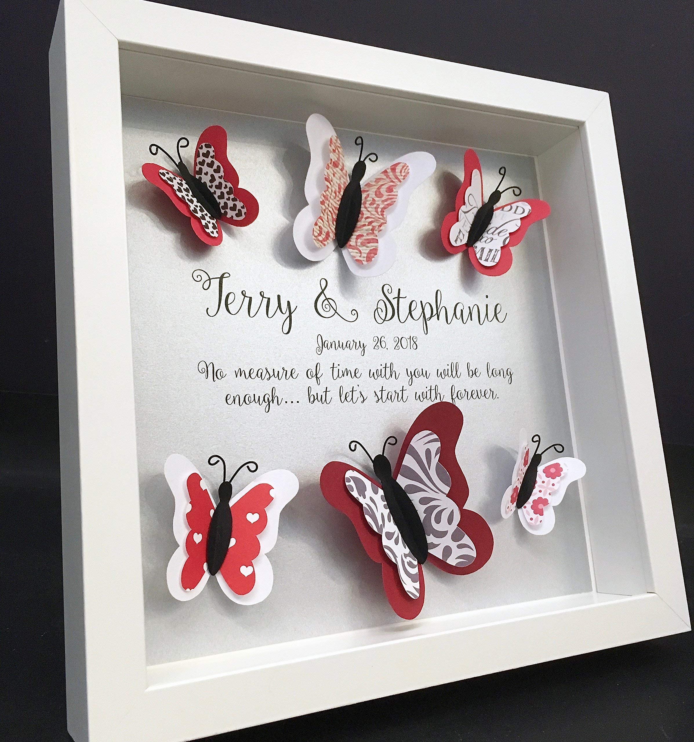 Custom Valentine's Frame with Paper Butterflies - Personalized Wall Art for Bridal Engagement, First Anniversary & Paper Anniversary Gifts - Perfect for Romantic Home Decor & Wedding Keepsakes