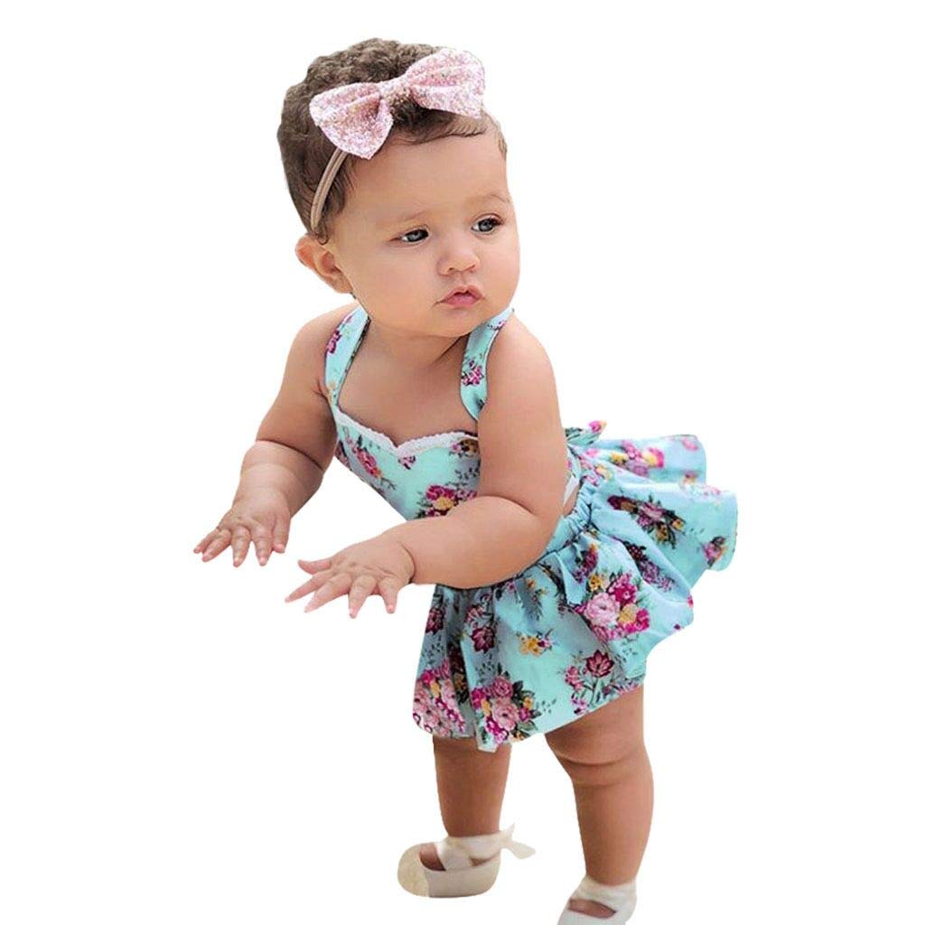 Baby Girls' Floral Print Romper Sundress & Skirt Set - Backless Lacing Design for Infants & Toddlers - Perfect for Summer Outings, Beach Trips, and Photo Shoots