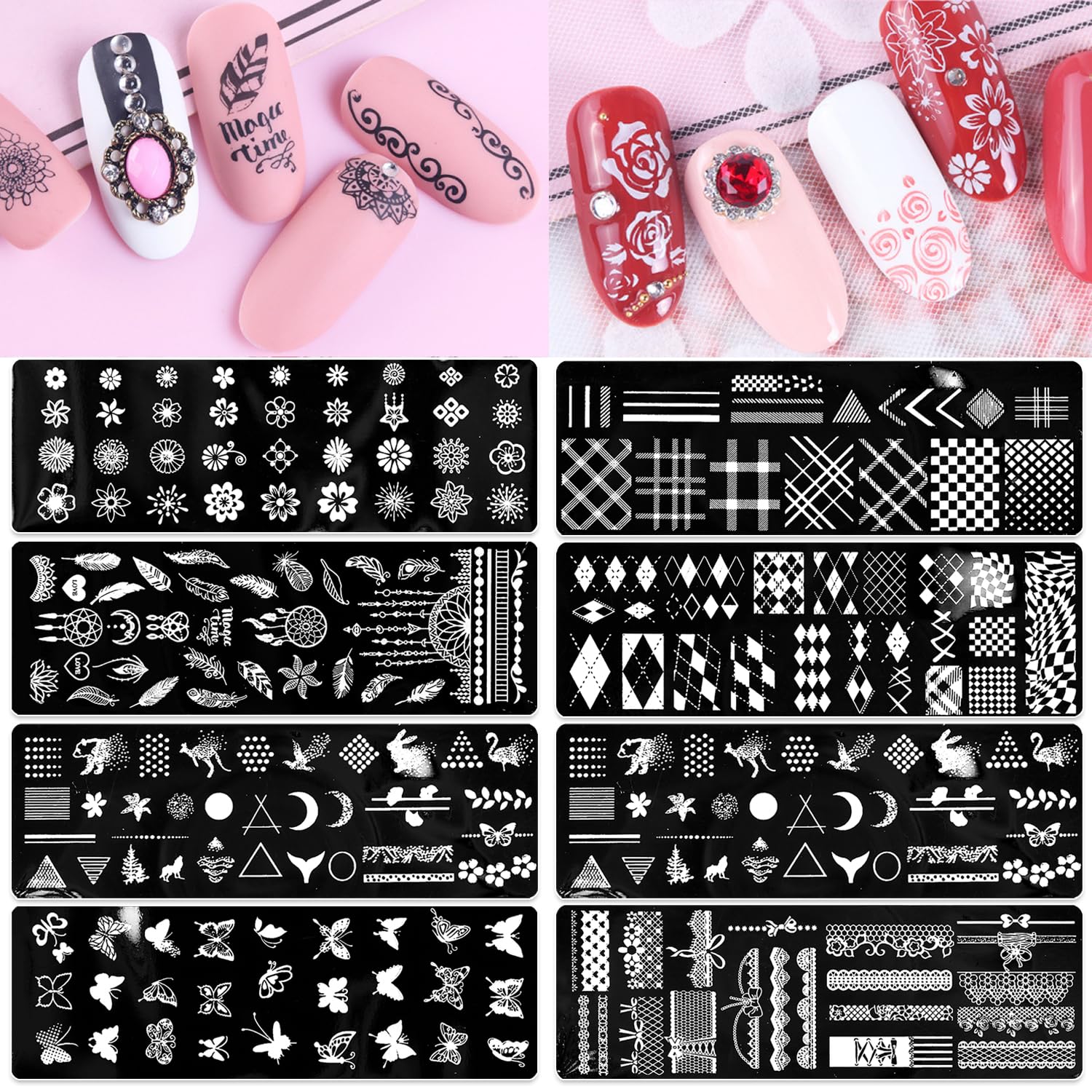 8-Piece Nail Stamping Plate Set - Geometric & Boho Butterfly Designs - Professional Nail Art Stencils & Templates - DIY Acrylic Nail Stamping Kit for Salon & Home Manicure - Perfect for Parties, Weddings & Special Occasions
