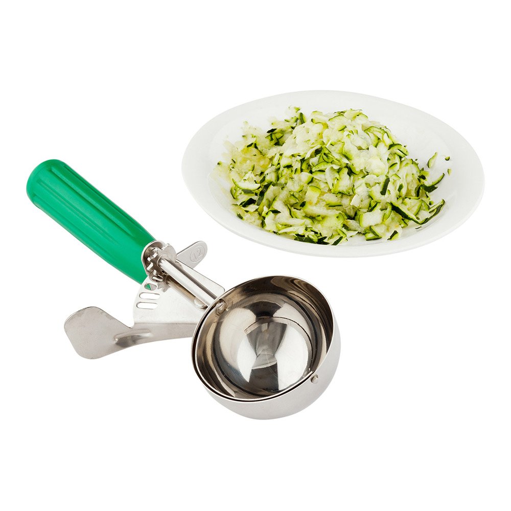 Restaurantware Met Lux 3.25oz Stainless Steel Portion Scoop with Trigger Release & Green Handle - Perfect for Cookie Dough, Cupcake Batter, Ice Cream Portioning - Ideal for Bakeries, Restaurants, and Home Baking