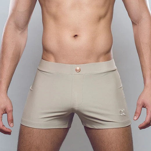 2EROS Men's Swim Boxer Trunks - Quick Dry, Comfortable Swimwear for Beach, Pool & Water Sports - Taupe Color