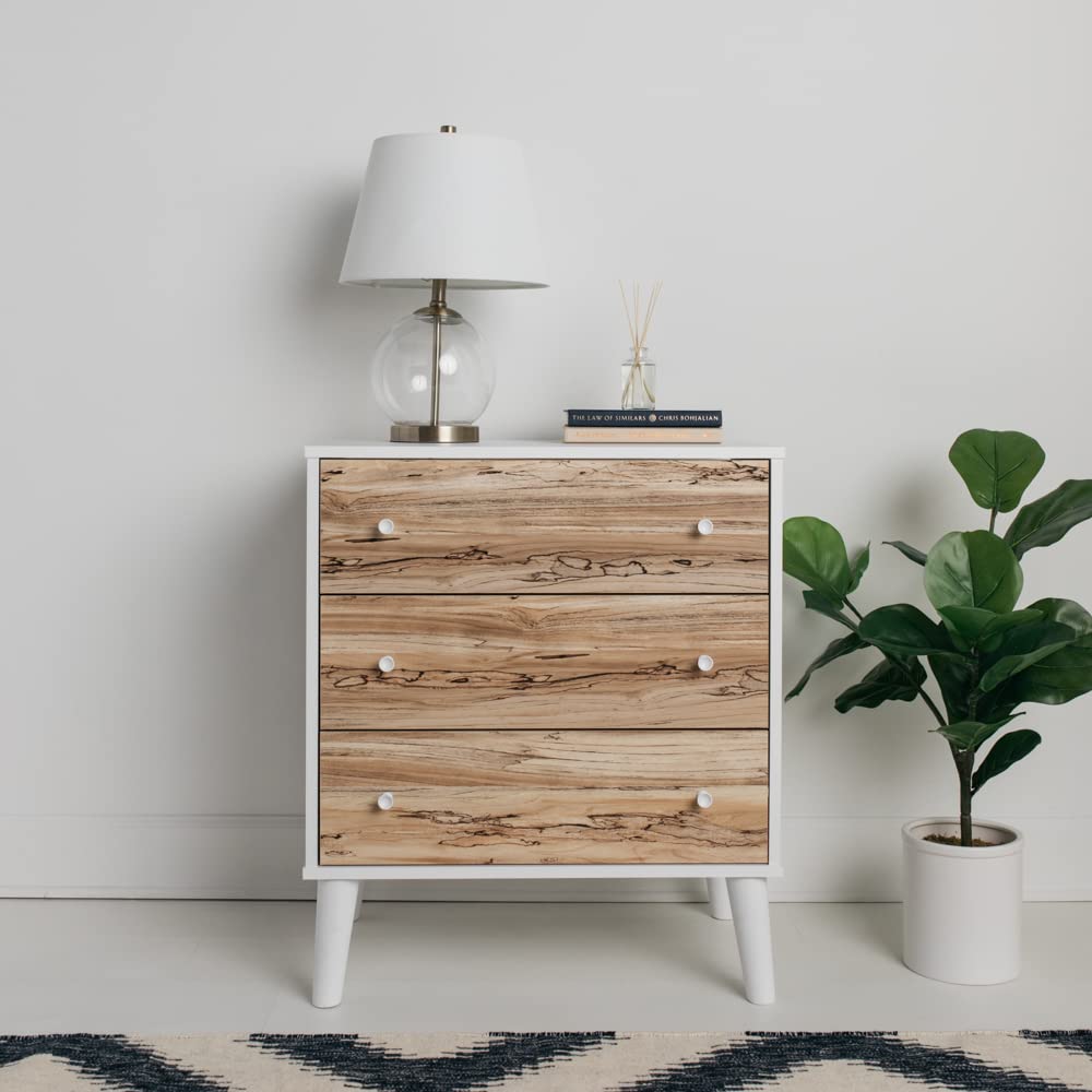 Signature Design by Ashley Piperton Modern Replicated Sugarberry 3-Drawer Chest, White Dresser for Bedroom, Nursery & Home Office Storage