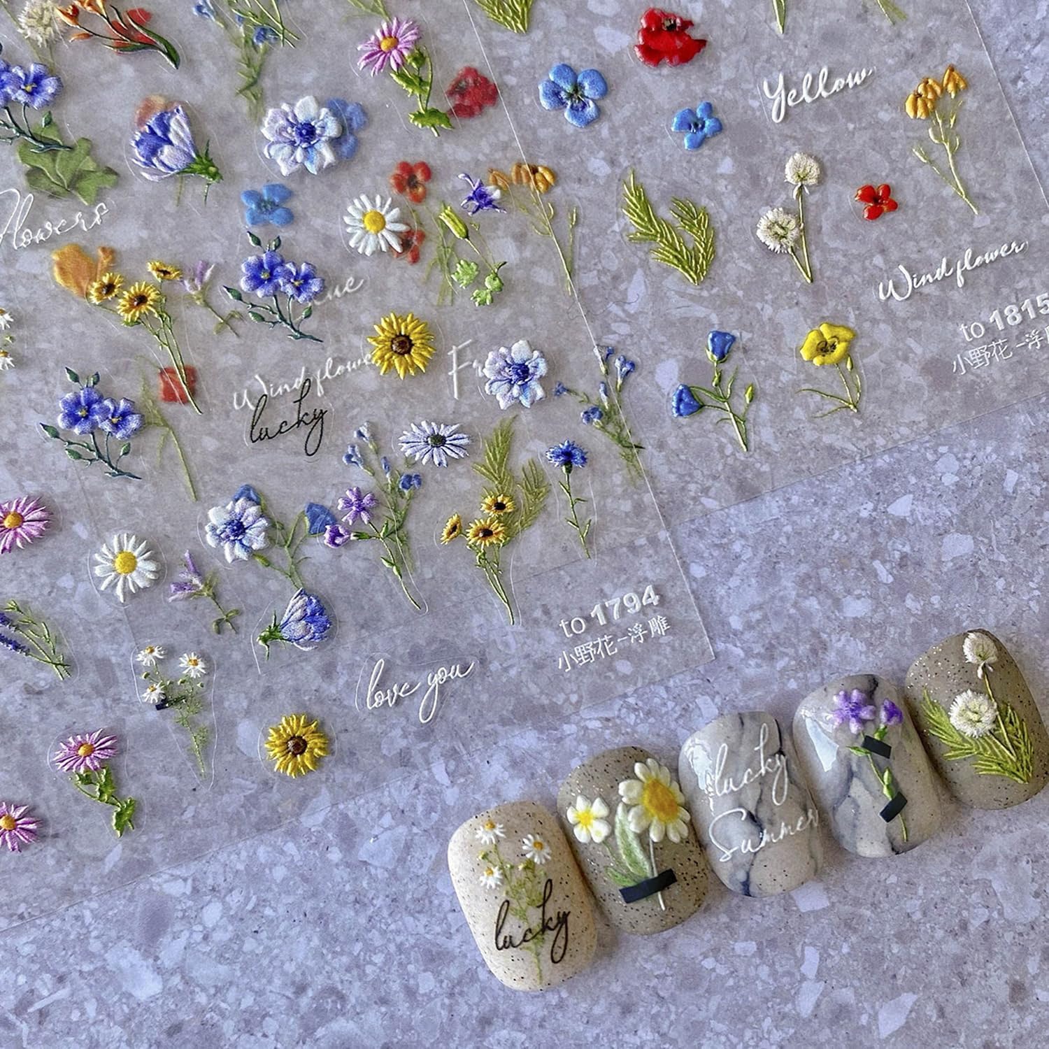 TRESTA 5D Embossed Self-Adhesive Floral Nail Stickers - Summer Flower Leaf Plant Designs for DIY Manicure | Nail Art Accessories for Women & Girls | Perfect for Parties, Weddings, and Everyday Wear