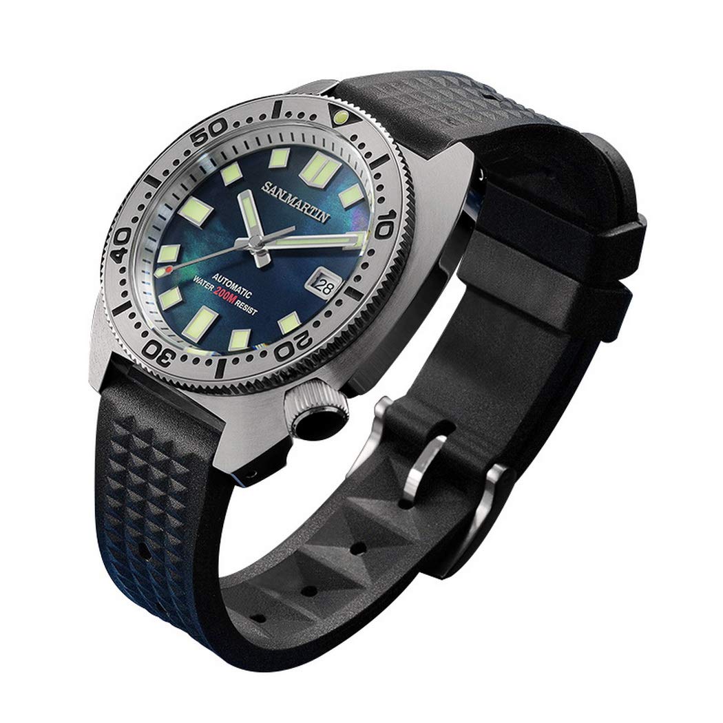 Men's Automatic Dive Watch - Stainless Steel Luxury Sport Watch with 200m Waterproof, C3 Luminous & Rubber Strap - Self-Wind Mechanical Wristwatch by San Martin - Perfect for Swimming, Diving & Outdoor Adventures