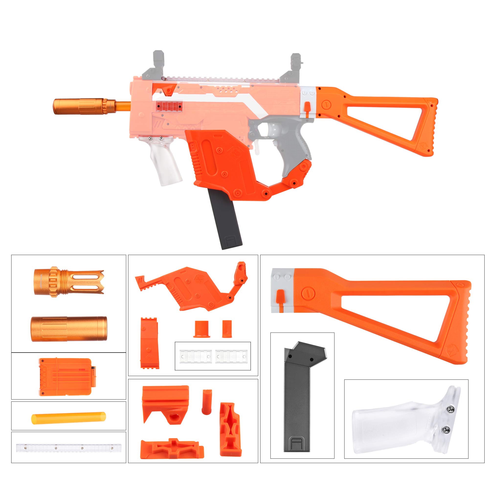 JGCWorker Kriss Vector Kit Combo - 12-Piece Accessory Set for Nerf STRYFE Blaster (Orange) - Perfect for Nerf Battles, Cosplay & Toy Gun Modifications