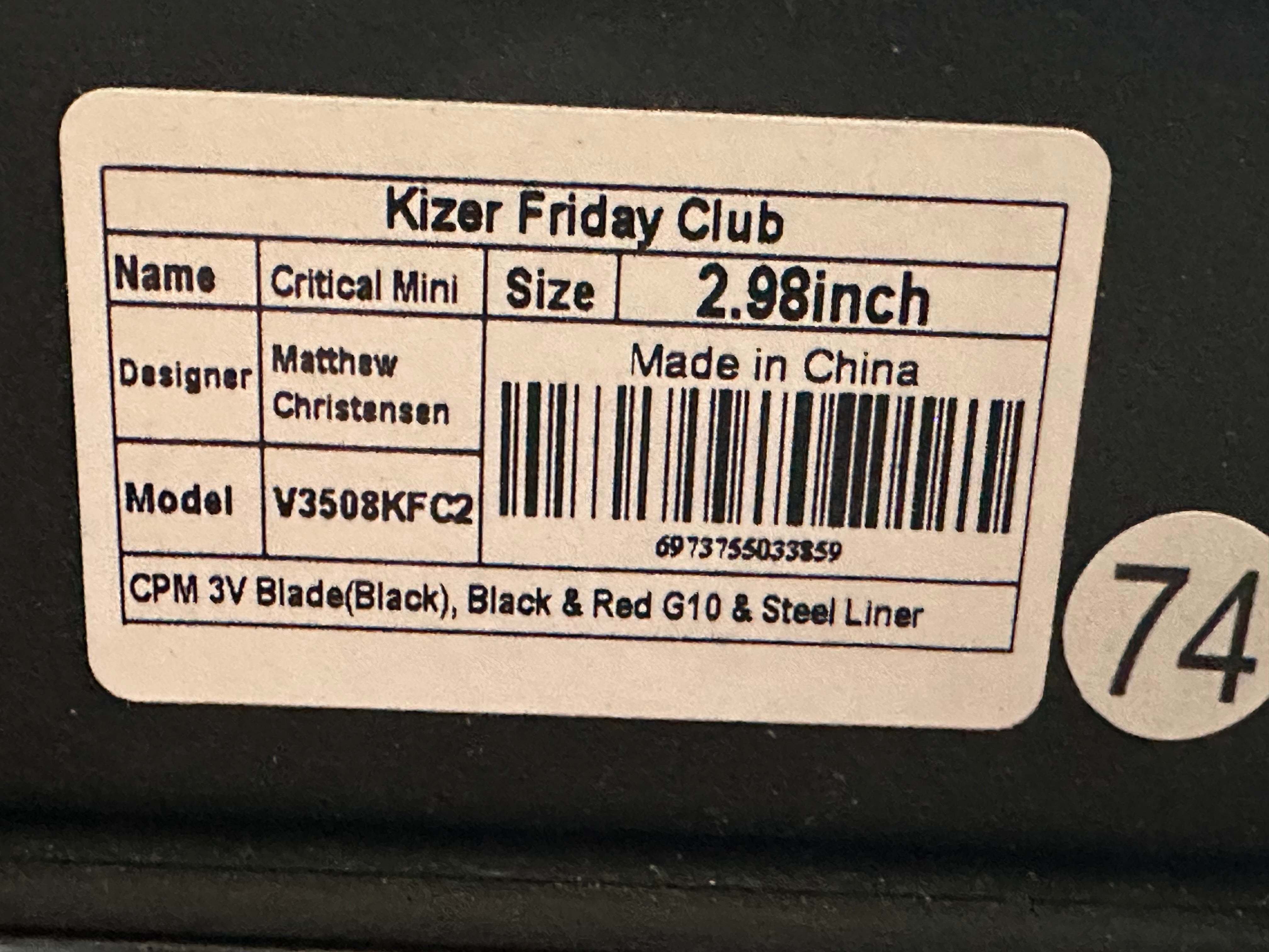 Kizer Friday Club Tiger Mini Critical Folding Knife - 3V Steel Blade, Black & Red G10 Handle - EDC Pocket Knife for Outdoor Camping, Hiking & Everyday Carry
