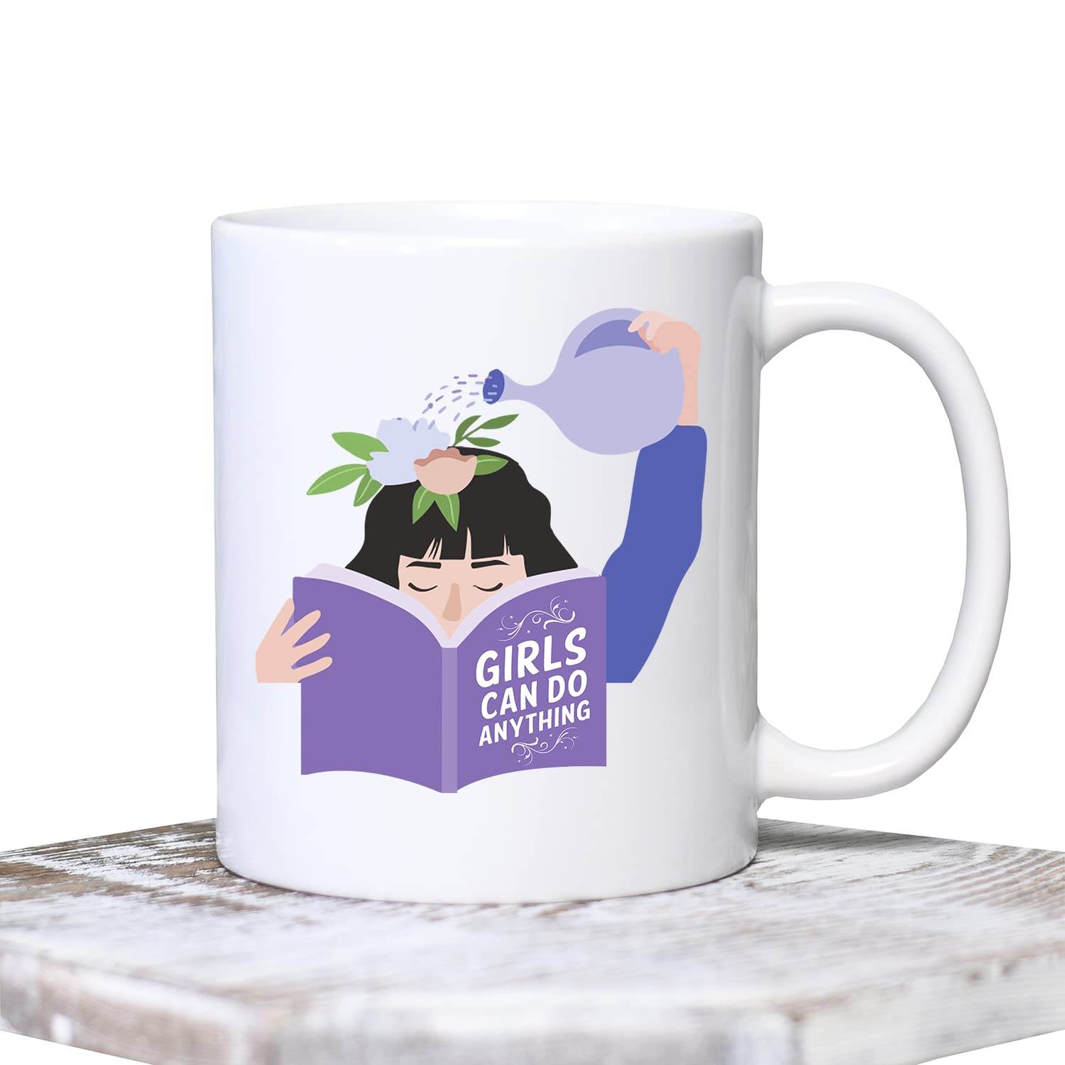 Empowering Feminist Coffee Mug - 'Girls Can Do Anything' Ceramic Cup for Women, Plant Lovers & Feminism Supporters - Perfect Gift for Office, Home or Coffee Shop Use