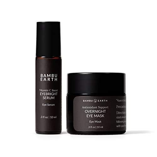 Bambu Earth Eye Duo - Under Eye Mask & Vitamin C Serum for Dark Circles, Puffiness, Fine Lines & Wrinkles - Brightening Treatment (0.3 fl oz) - Perfect for Nighttime Skincare & Morning Refresh