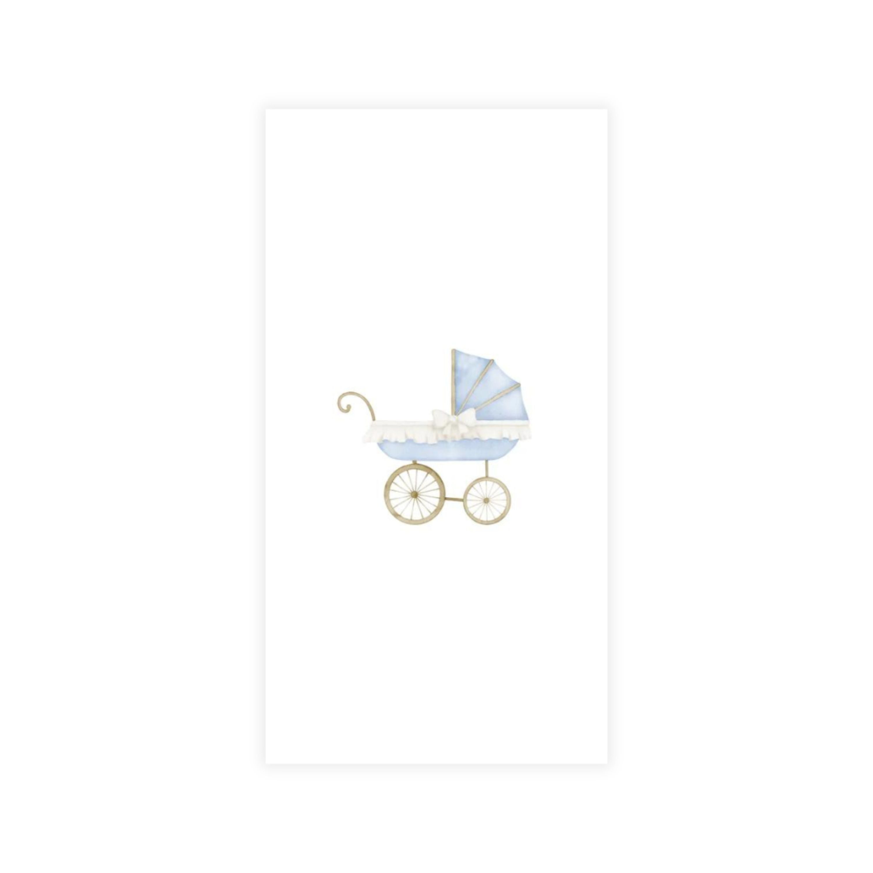 Disposable Linen-Like Paper Guest Towels - 16 Pack Blue Baby Carriage Design - Perfect for Baby Showers, Bridal Parties & Upscale Events