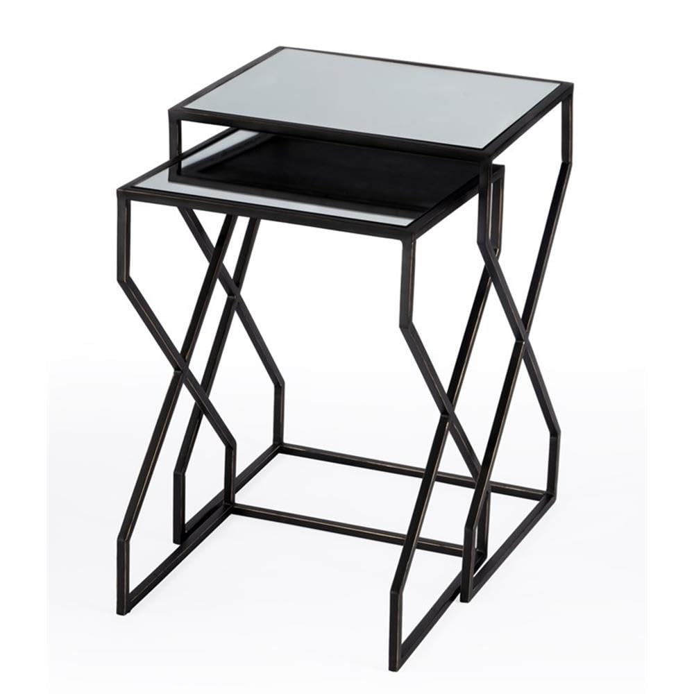 Modern Mirrored Iron Nesting Coffee Tables - Set of 3 Stackable Side Tables for Living Room, Bedroom & Office - Space Saving Accent Tables with Reflective Surface