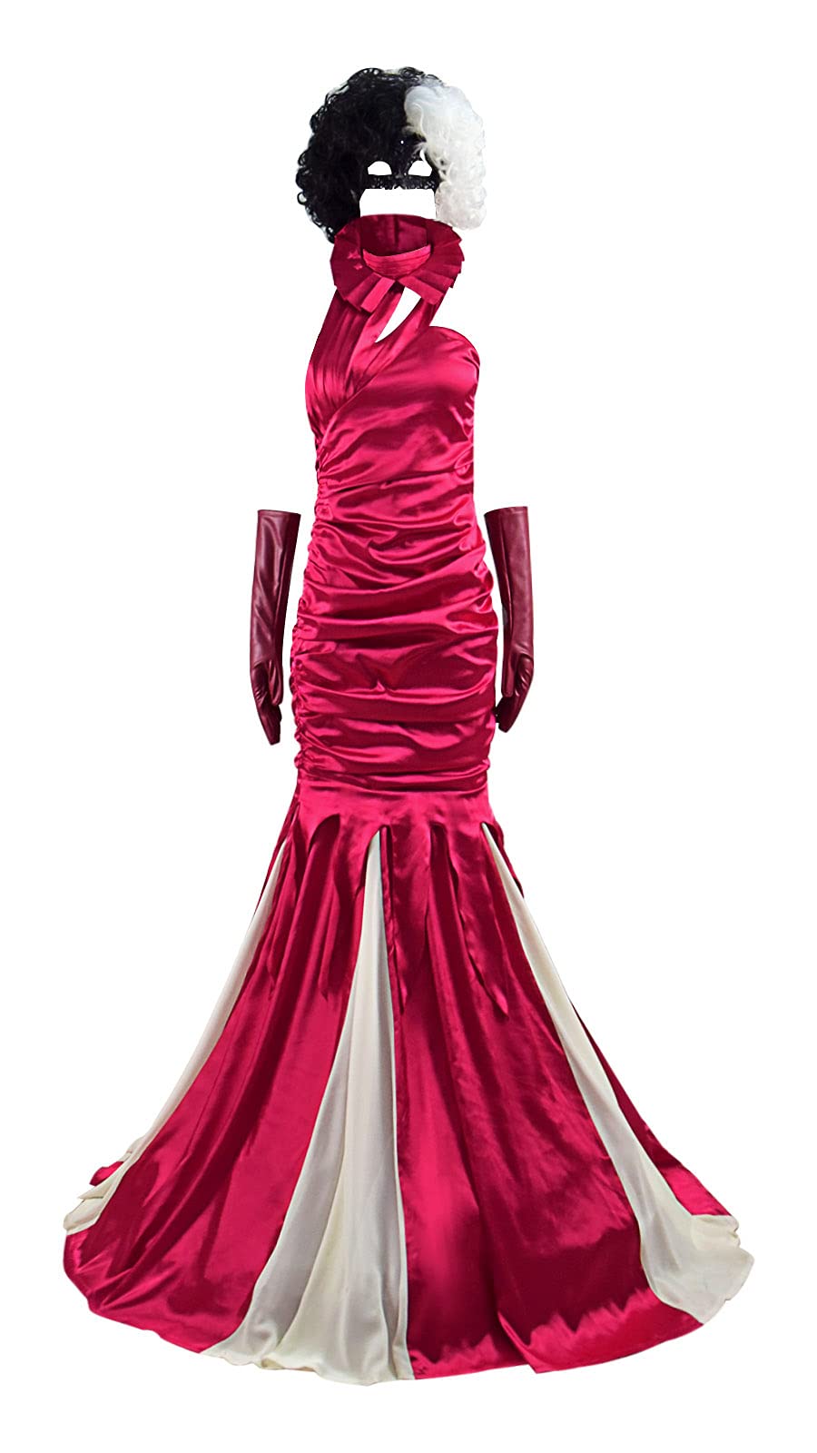 Women's Cruella Devil Costume - Red Dress with Gloves & Mask for Halloween Cosplay | 1950s Villain Outfit for Parties, Dress-Up & Themed Events