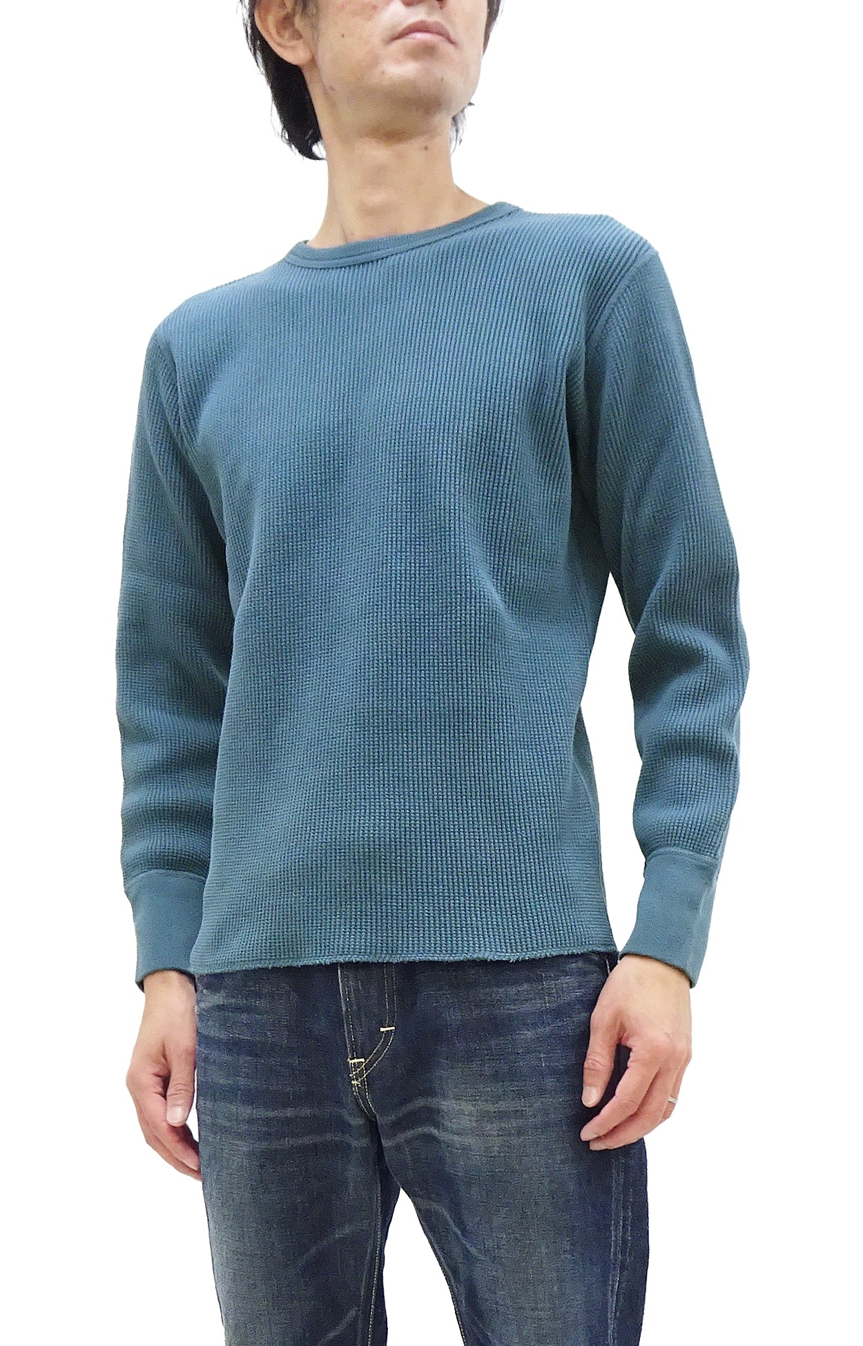 Studio D'artisan Men's Waffle Knit Thermal T-Shirt - Heavyweight Long Sleeve Crew Neck Casual Tee in Faded Blue (Style 9936) | Perfect for Winter Layering, Outdoor Activities & Everyday Wear