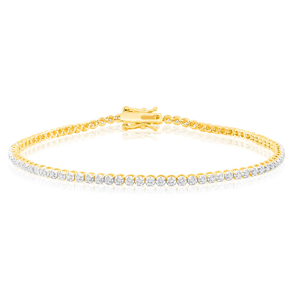 1/2 Carat Diamond Tennis Bracelet in 9ct Yellow Gold - Elegant Jewelry for Women, Perfect for Weddings, Anniversaries & Special Occasions
