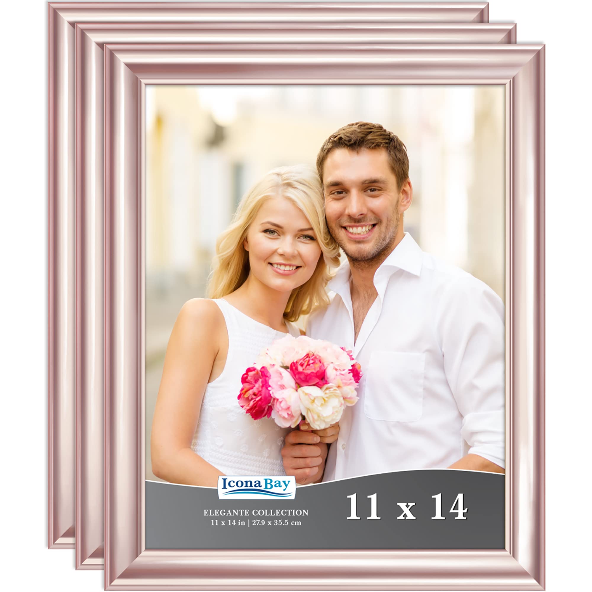 Icona Bay 11x14 Picture Frames - Rose Gold 3 Pack for Wall or Table Display