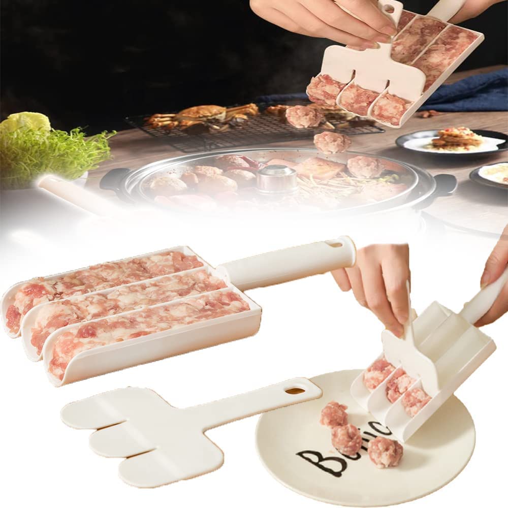 2023 New Non-Stick Meatball Maker Kit - 3-in-1 Multi-Function Meat Baller Spoon with Cutting Spade - Make 3 Perfect Meatballs at Once - Ideal for Home Cooking, Meal Prep & Party Food Preparation