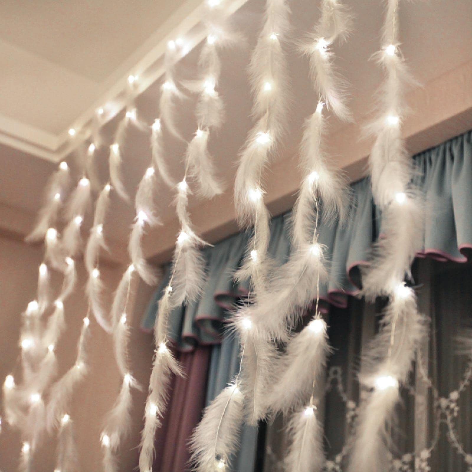 300 LED Copper Fairy Lights with USB Remote Control - 3x3 Meters Feather Curtain String Lights for Bedroom, Wedding, Party & Home Decoration (White Remote)