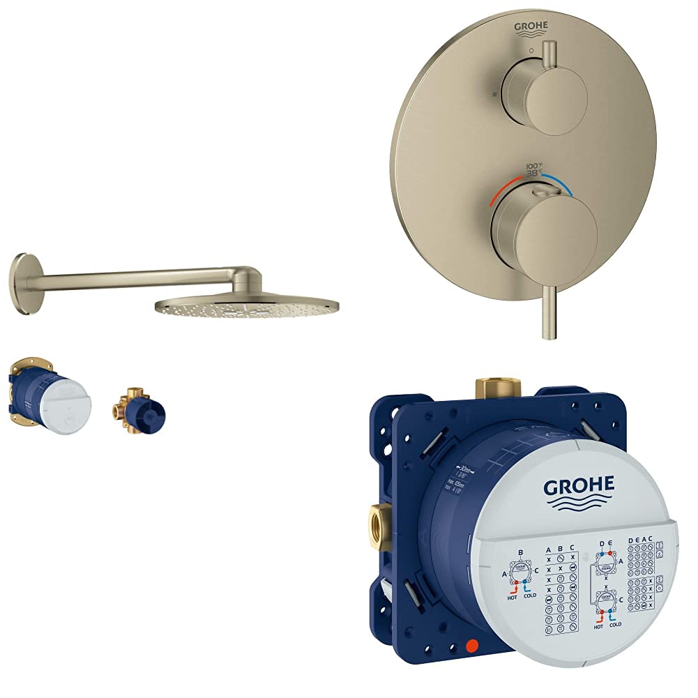 Grohe 26502EN0 SmartActive 310 Dual Function Round Rain Shower Head Set - Brushed Nickel Finish for Luxurious Bathroom Upgrade | Perfect for Master Bath & Spa-Like Shower Experience