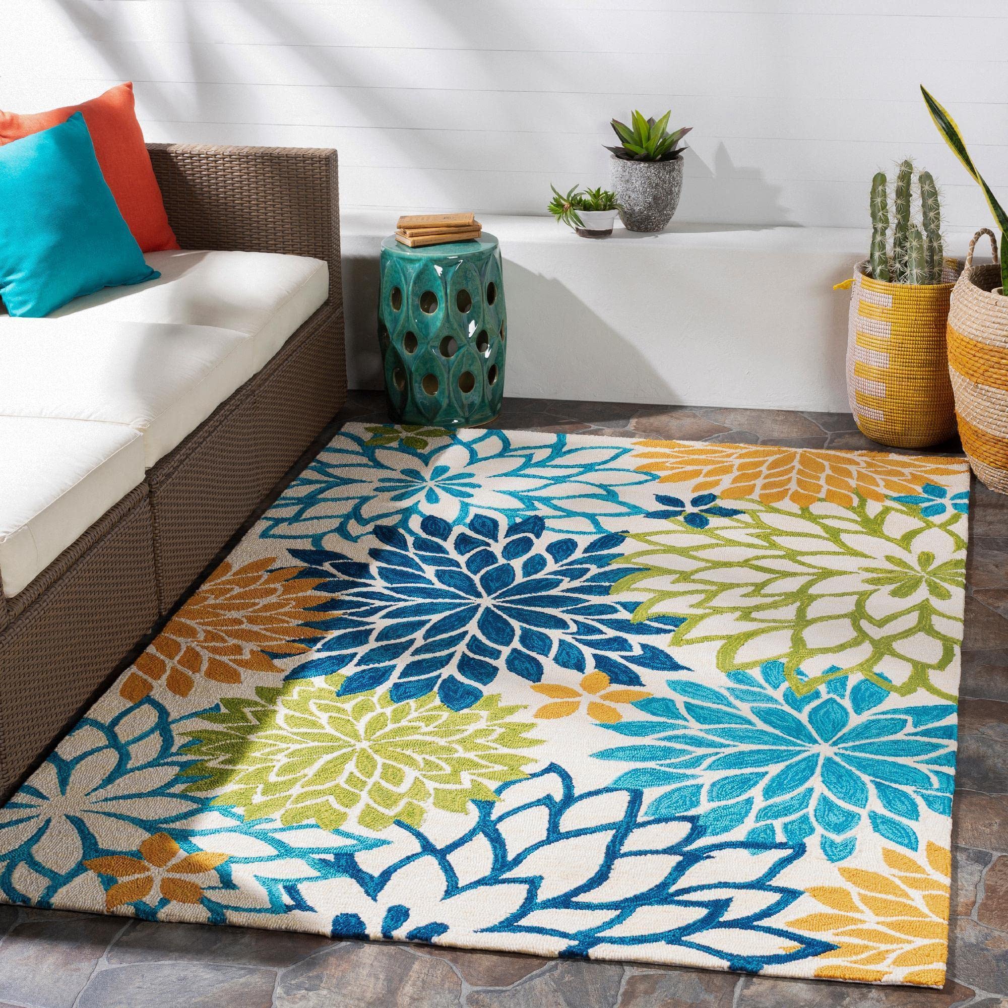Mark&Day 8x10 Schinnen Modern Blue Indoor/Outdoor Area Rug - Soft White Blue Orange Carpet for Living Room, Bedroom, Kitchen - Perfect for Home Decor & High Traffic Areas (8' x 10')