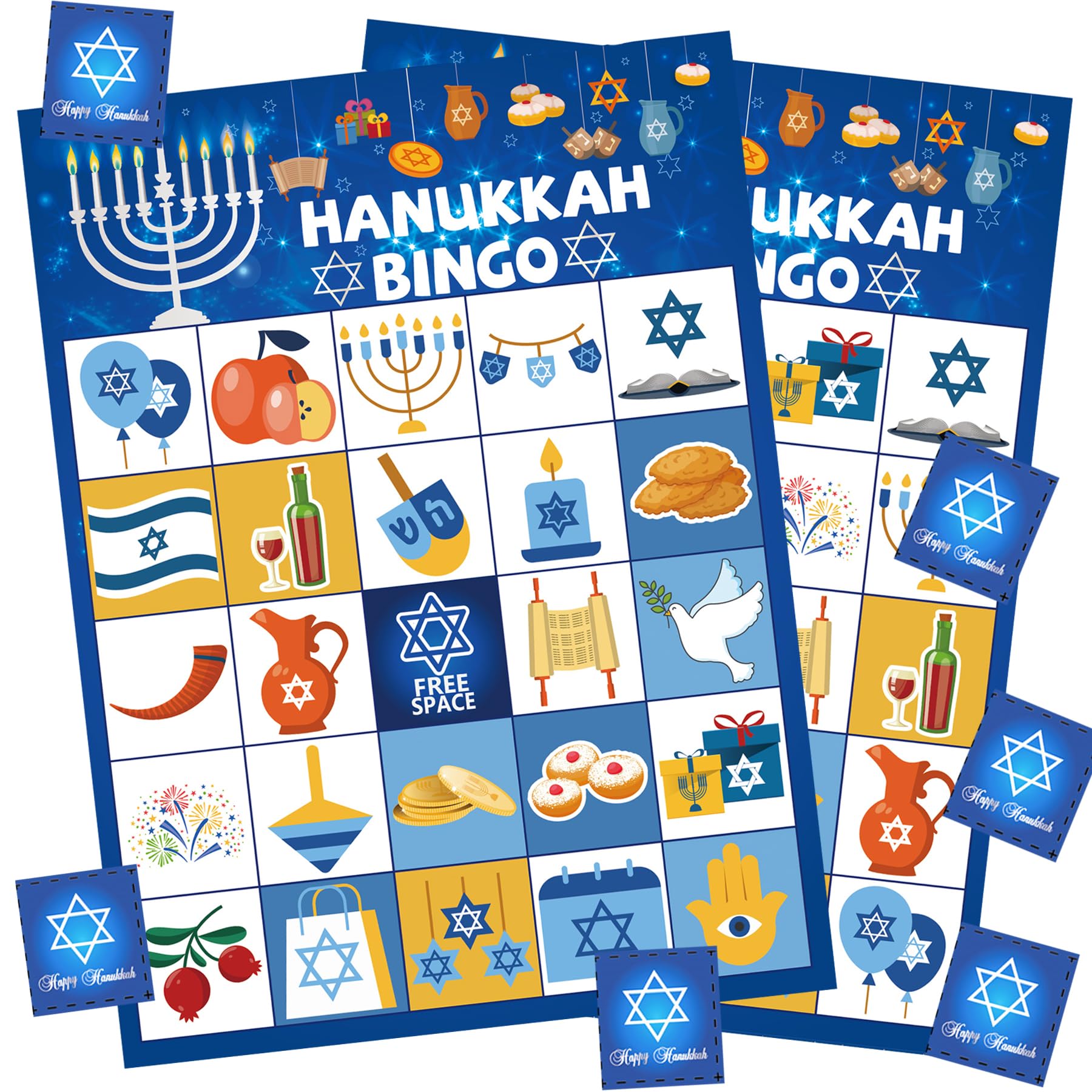 Hanukkah Bingo Game Set - Fun Chanukah Party Games for Kids & Adults with Menorah Bingo Cards (Up to 24 Players) - Perfect for Family Gatherings, Holiday Parties & Classroom Activities