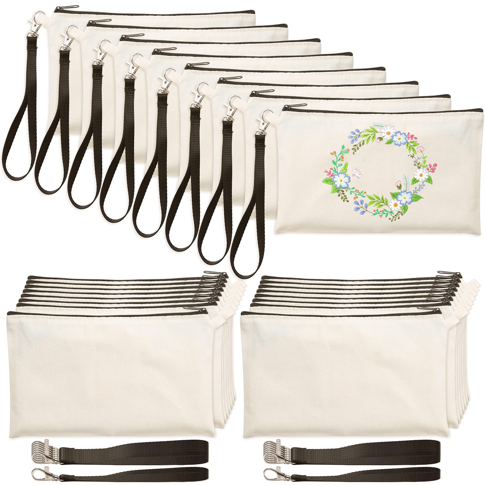 24 Pack Sublimation Cosmetic Bags with Wristbands - DIY Travel Makeup Pouches for Women & Kids (8.3x5.1