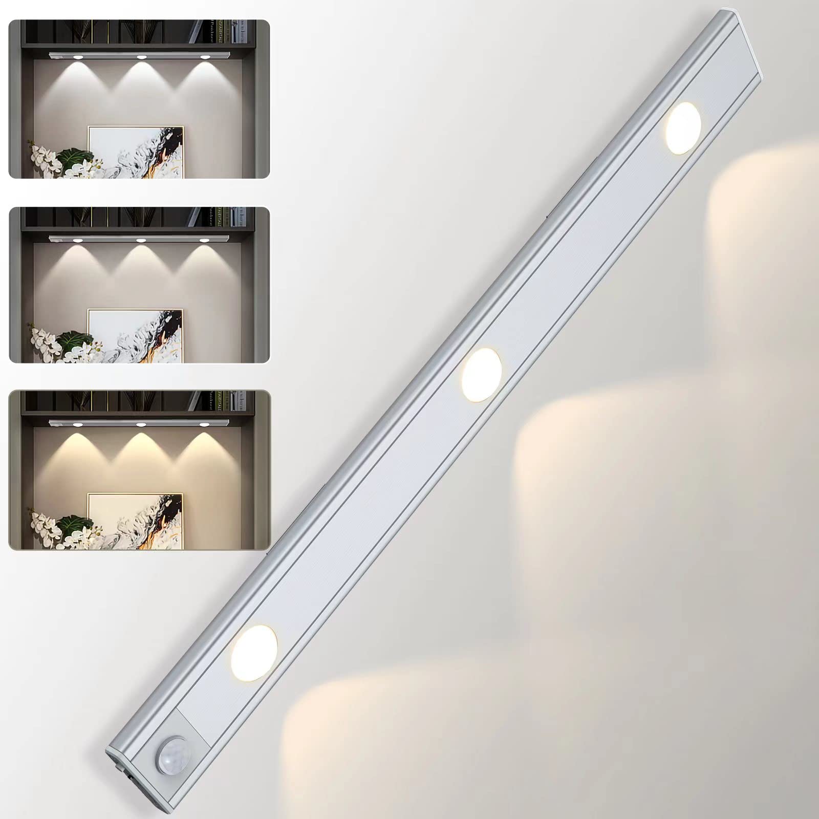 TYRERFAT Motion Sensor Under Cabinet Lights - Dimmable Rechargeable Magnetic LED Closet Lights for Kitchen, Wardrobe, Cupboard | Perfect Night Lights for Bedroom, Hallway & Stairs