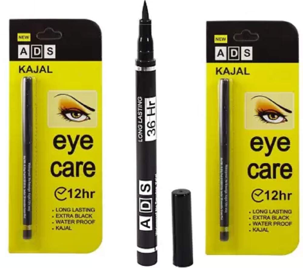 ADS Eye Care Kajal Eyeliner - Pack of 2 Black (70g) | Smudge-Proof & Long-Lasting | Perfect for Daily Makeup & Special Occasions