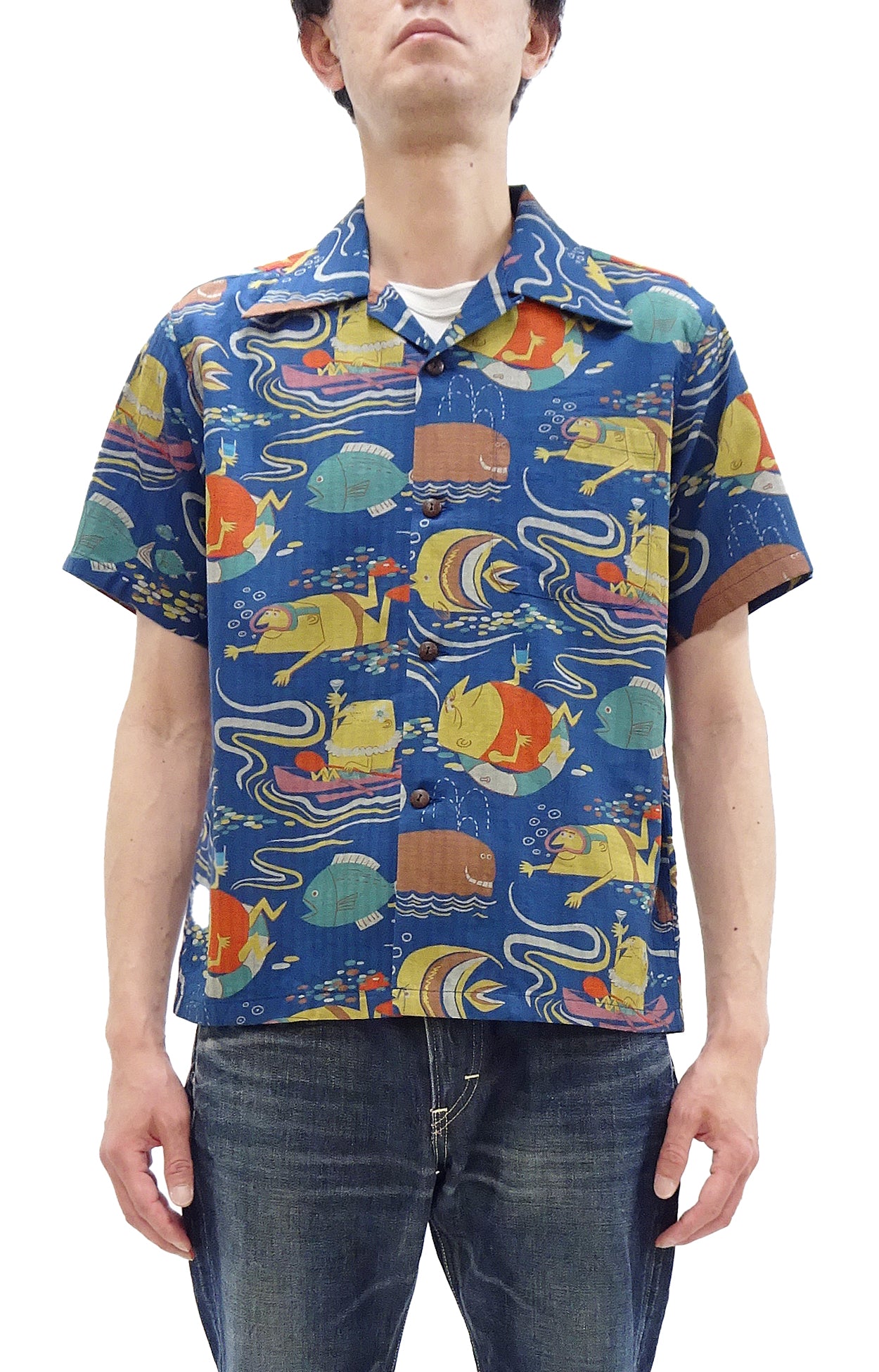 Sun Surf Men's Cotton Hawaiian Shirt | Uncle Torys Graphic Design | Short Sleeve Aloha Shirt for Beach, Vacation & Summer Parties | SS39538 in Navy Blue