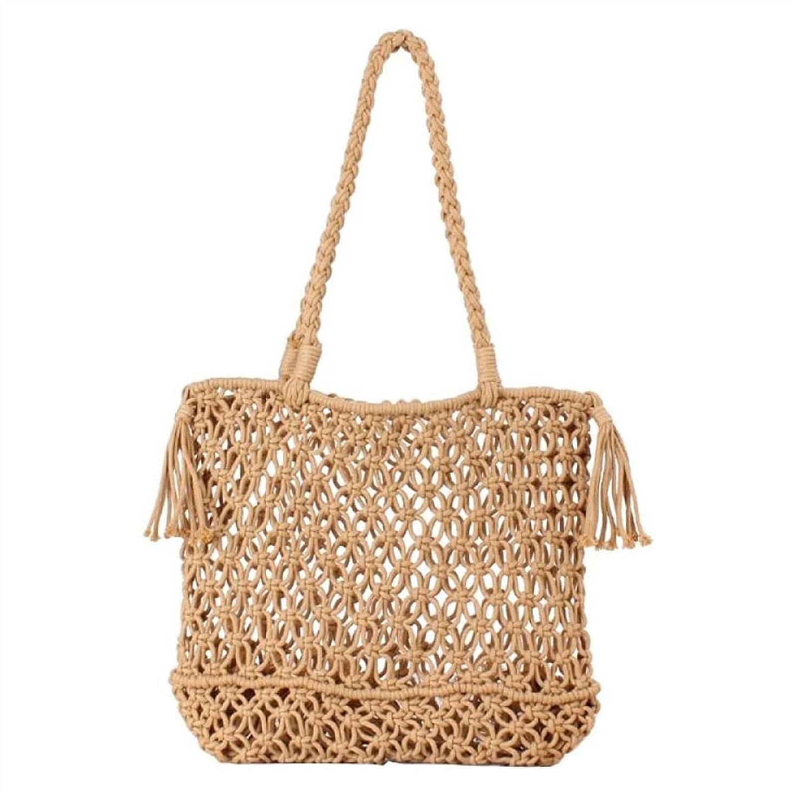 Handmade Straw Woven Shoulder Bag for Women - Fashion Beach Tote with Lining, Perfect for Travel, Fishing & Summer Outings | Lightweight Hollow Design for Casual Wear, Picnics and Seaside Vacations