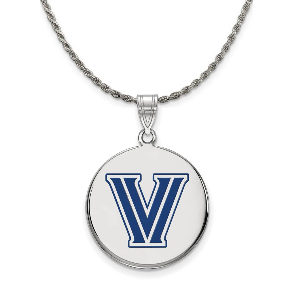 Villanova University Black Bow Silver Large Enamel Disc Pendant Necklace - Perfect for Game Day, Graduation Gifts & School Spirit Accessories