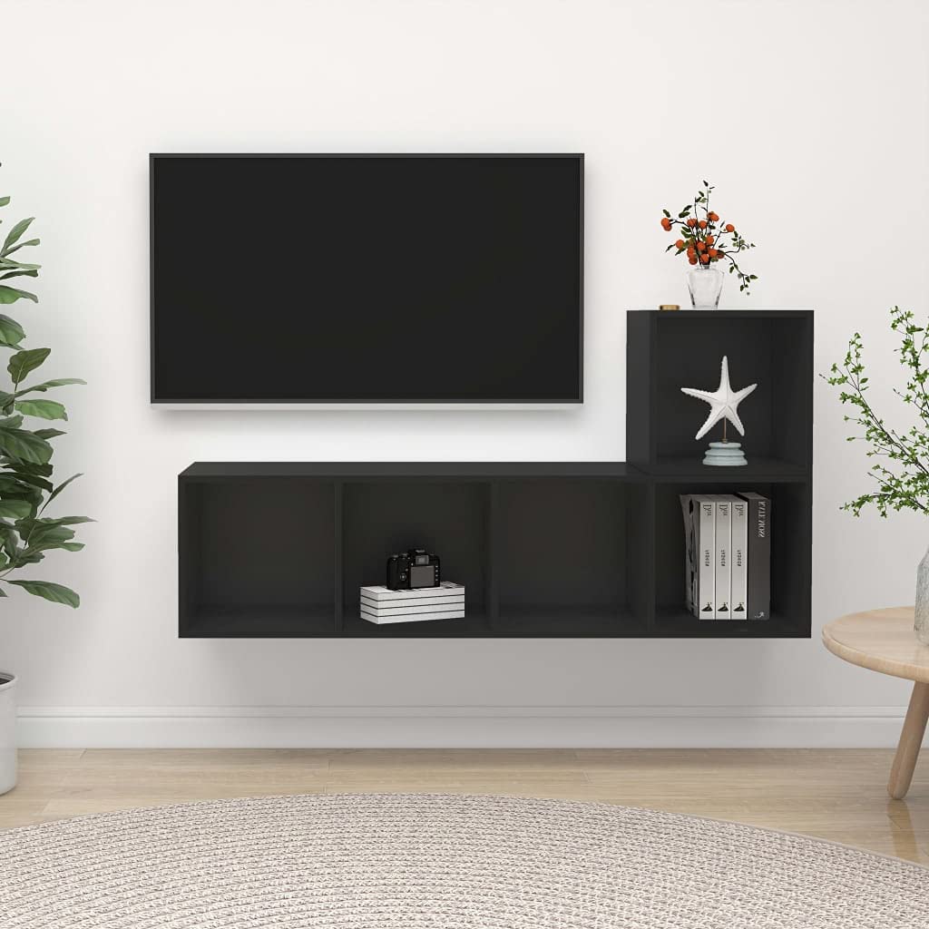 Aisifx 2-Piece TV Stand Set - Black Engineered Wood Media Console for Living Room, Bedroom & Home Theater