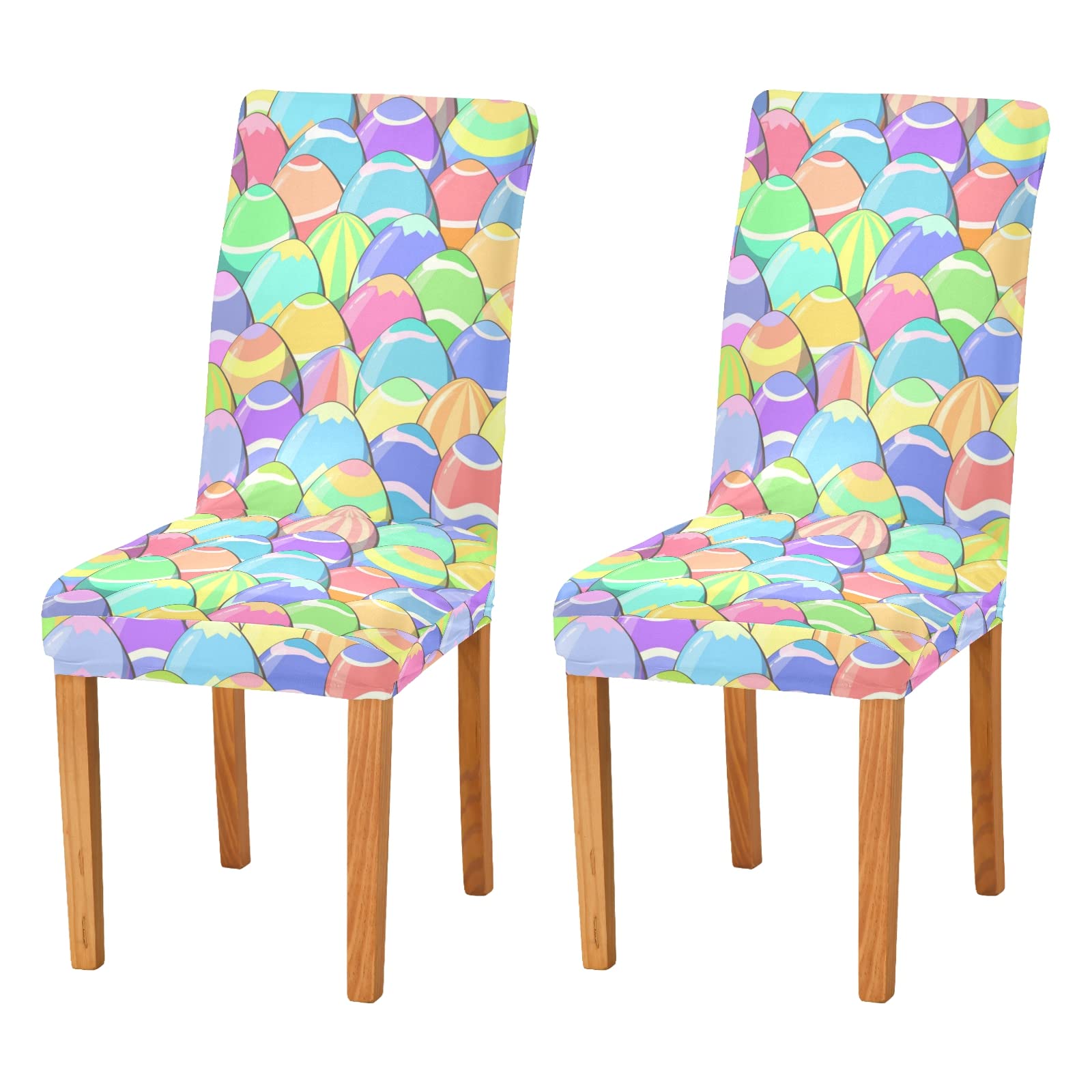 Xigua Stretch Spandex Chair Covers Set of 4 - Easter Egg Design Slipcovers for Dining Room Chairs - Perfect for Holiday Decor, Home Renovation & Protecting Furniture