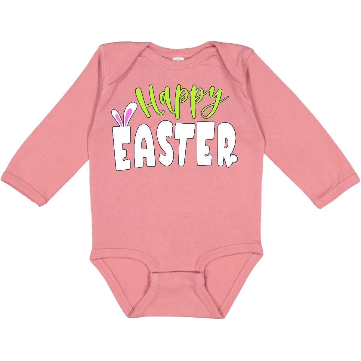 Inktastic Happy Easter with Bunny Ears Long Sleeve Baby Bodysuit - Adorable Easter Outfit for Infants & Newborns, Perfect for Easter Photos, Family Gatherings & Spring Celebrations
