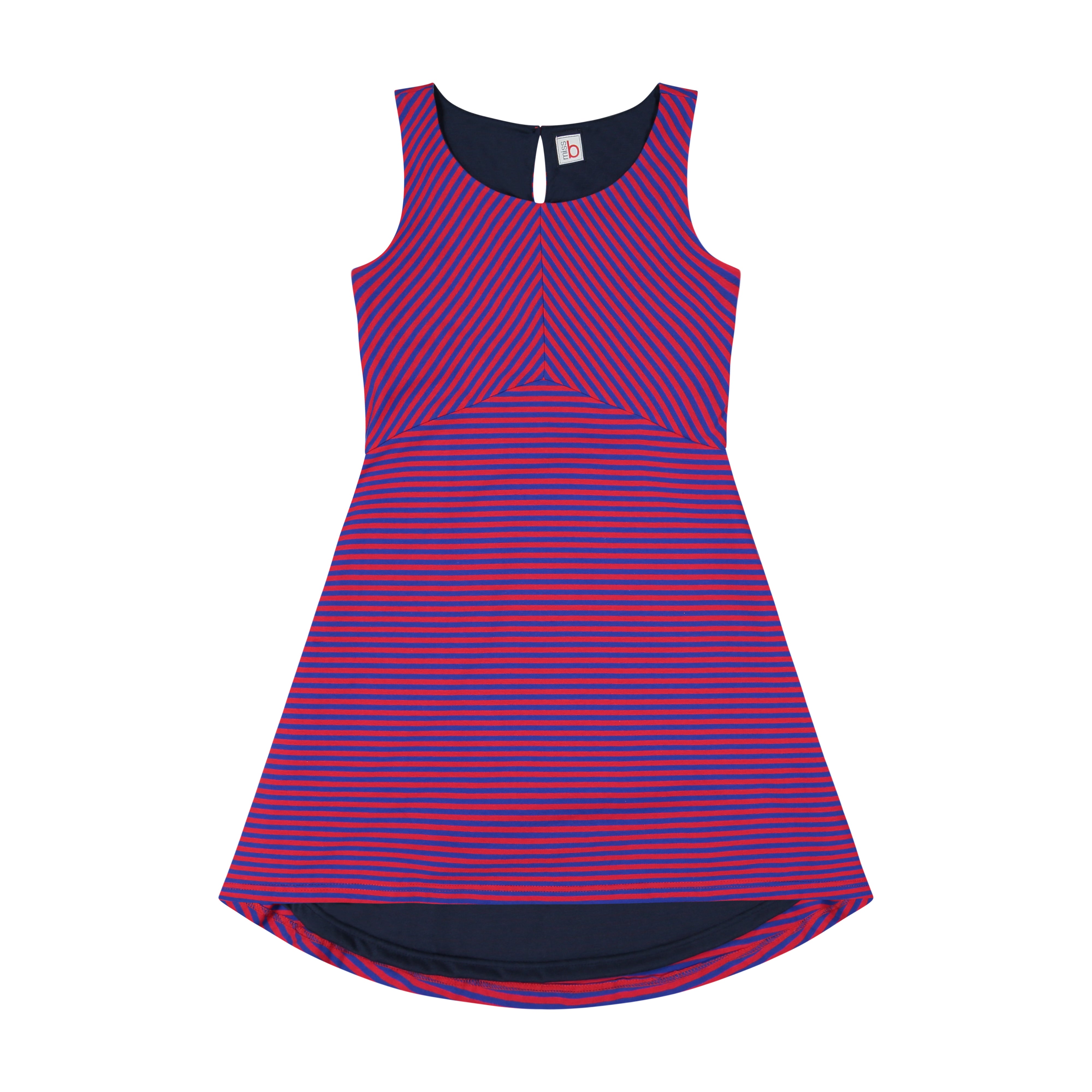 Natalie Tween V-Neck Dress for Girls - Red & Navy Striped Casual Party Wear for School, Holidays & Special Occasions