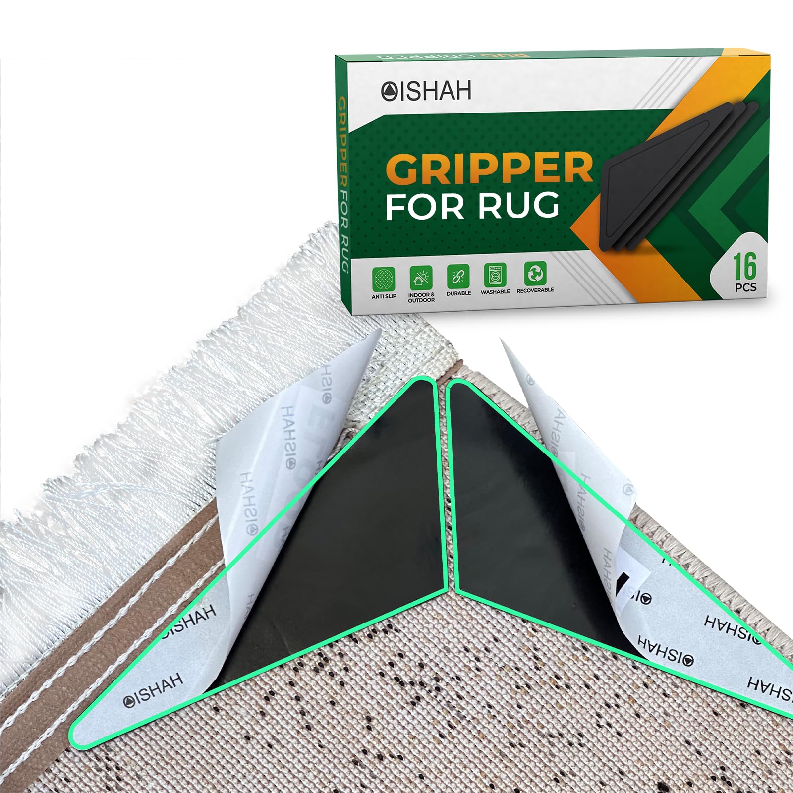 16-Piece Reusable Rug Gripper Tape - Double-Sided Non-Slip Carpet Pads for Hardwood Floors & Tiles | Prevents Curling & Bunching | Perfect for Living Room, Bedroom & Office Rugs