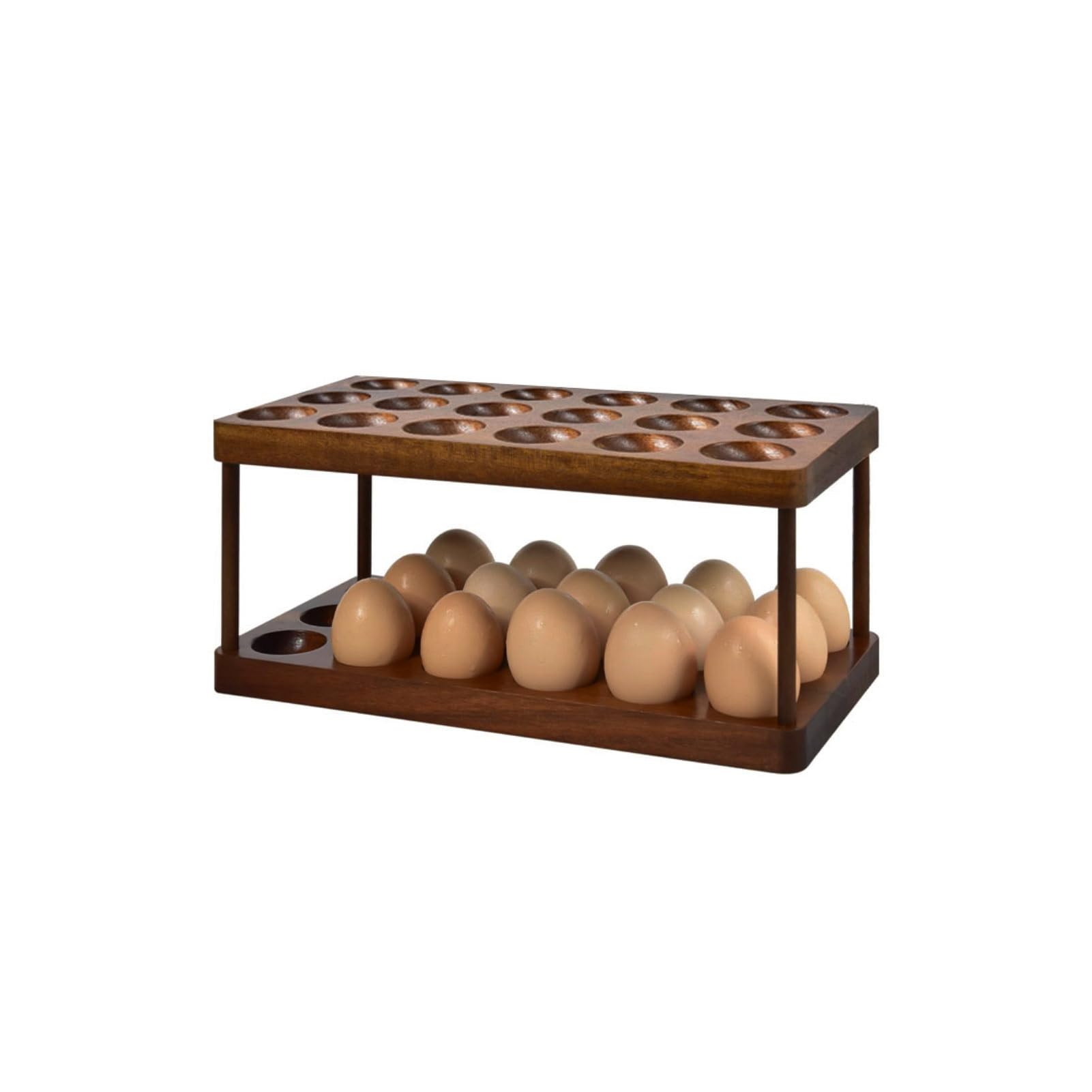 Premium Acacia Wood 2-Tier Egg Holder - 36 Capacity Farmhouse Kitchen Organizer, Countertop Egg Storage Rack & Deviled Egg Serving Tray | Perfect for Fresh Farm Eggs, Breakfast Buffets & Rustic Kitchen Decor