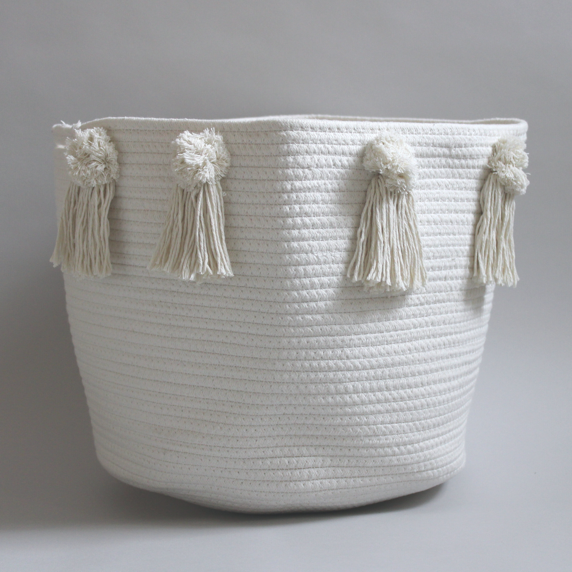 Pom and Tassel Basket - Large Woven Storage Bin for Home Decor, Nursery, or Living Room Organization | Perfect for Blankets, Toys, and Magazines